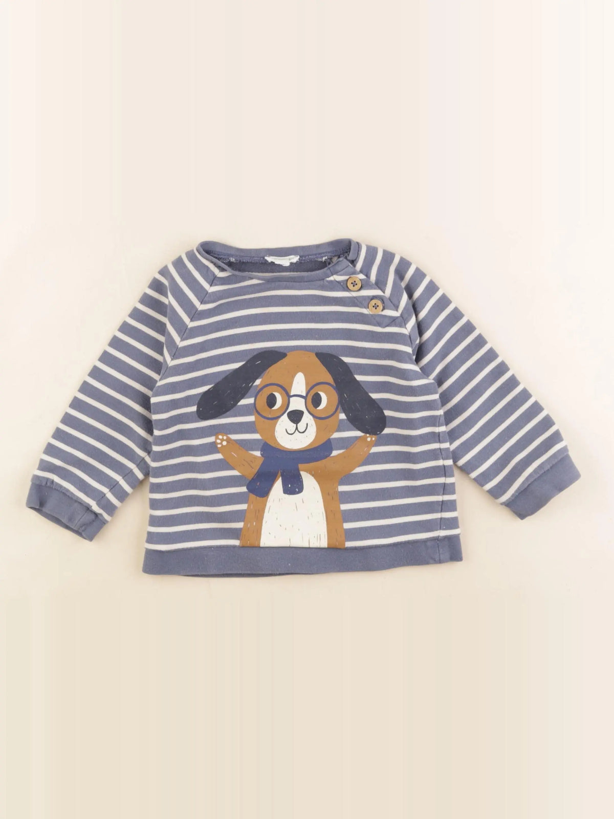 Vertbaudet - sweat beige, bleu - 24 mois