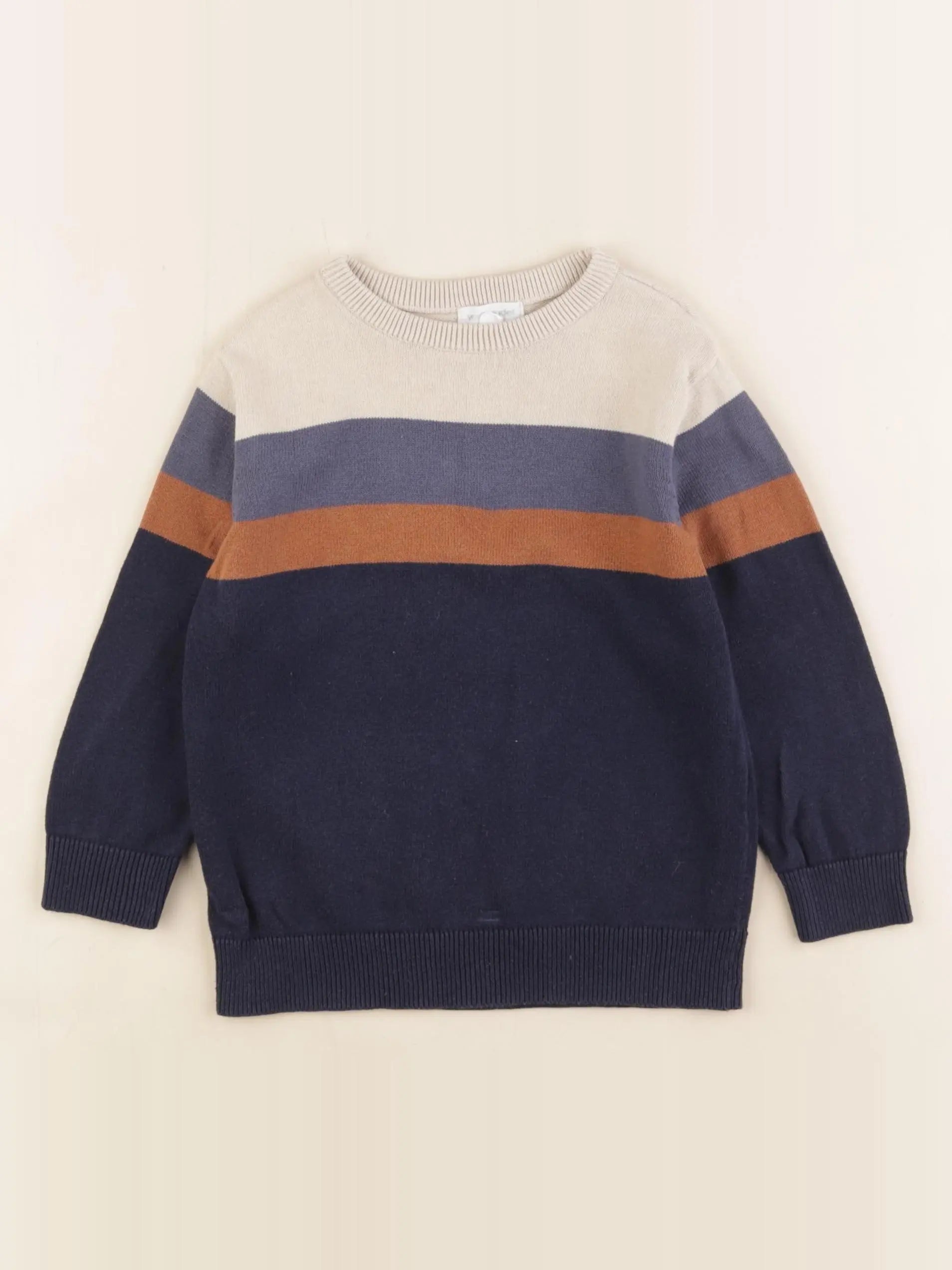 Vertbaudet - pull beige, bleu - 3 ans