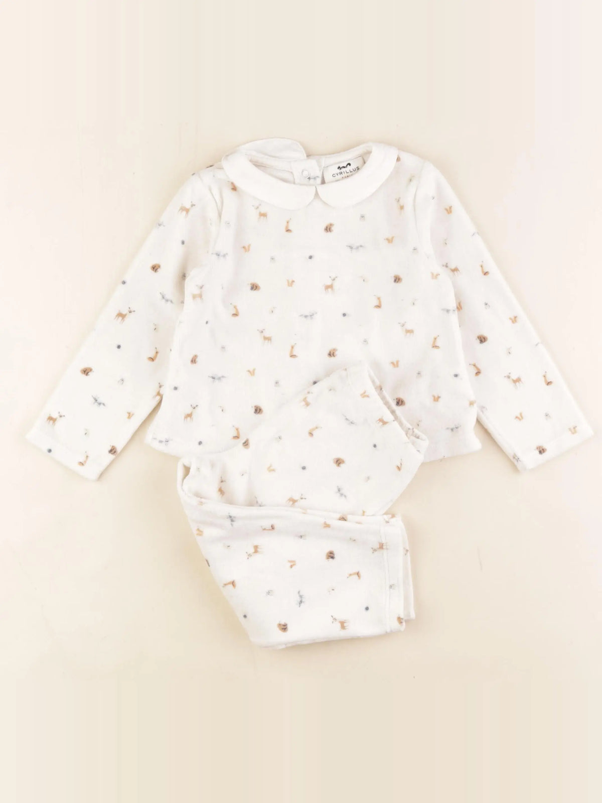 Cyrillus - pyjama velours blanc, marron - 24 mois