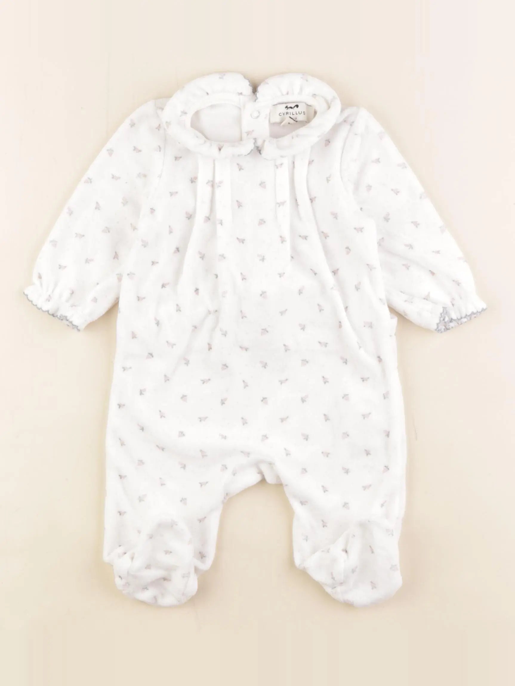 Cyrillus - pyjama velours blanc, rose - 3 mois