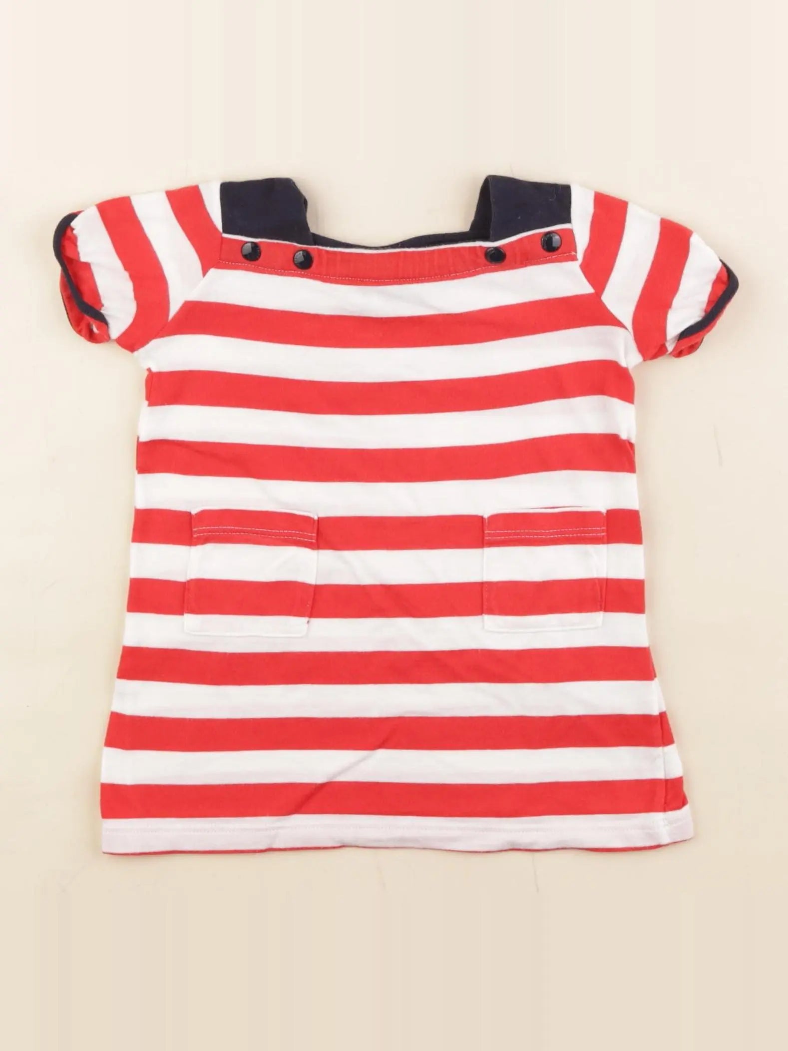 Petit Bateau - robe blanc, rouge - 3 mois
