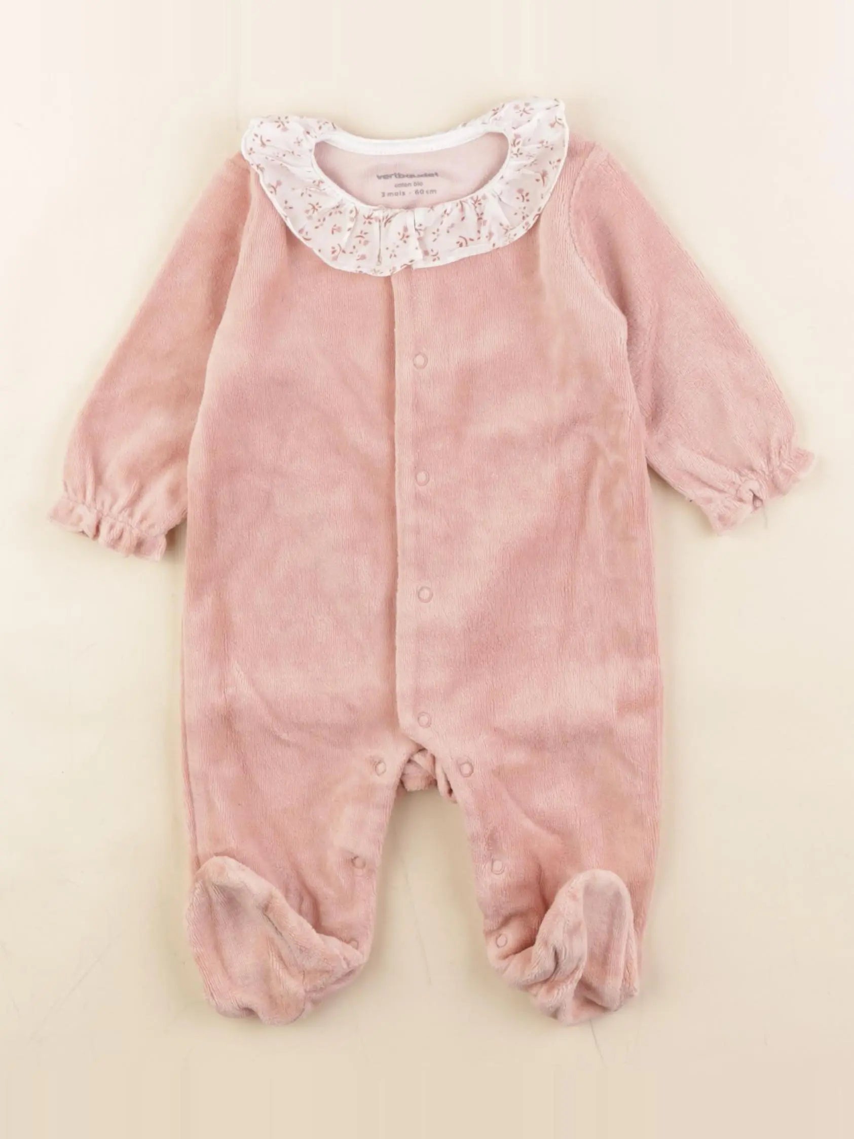 Vertbaudet - pyjama velours rose - 3 mois