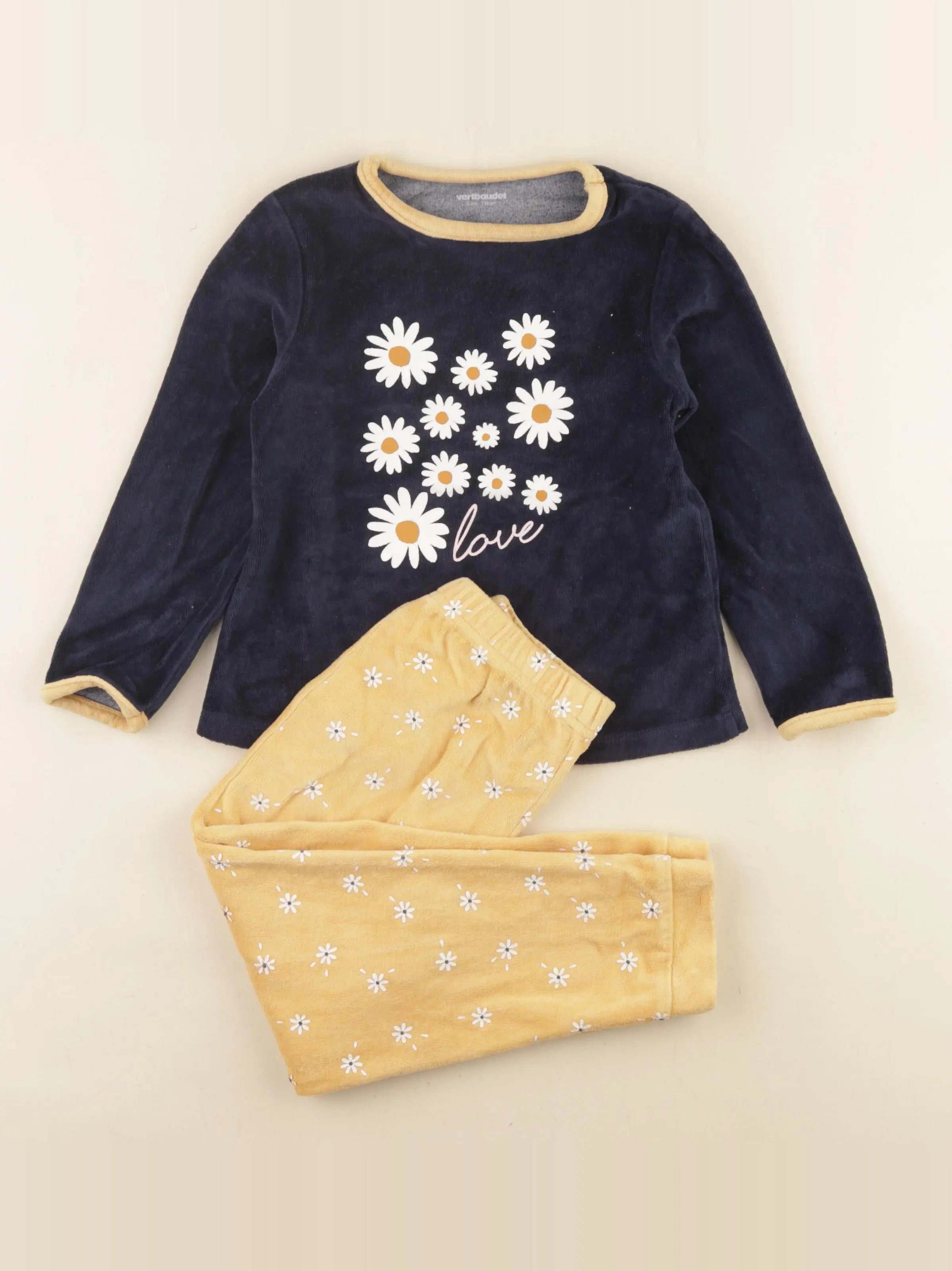 Vertbaudet - pyjama velours bleu, jaune - 5 ans