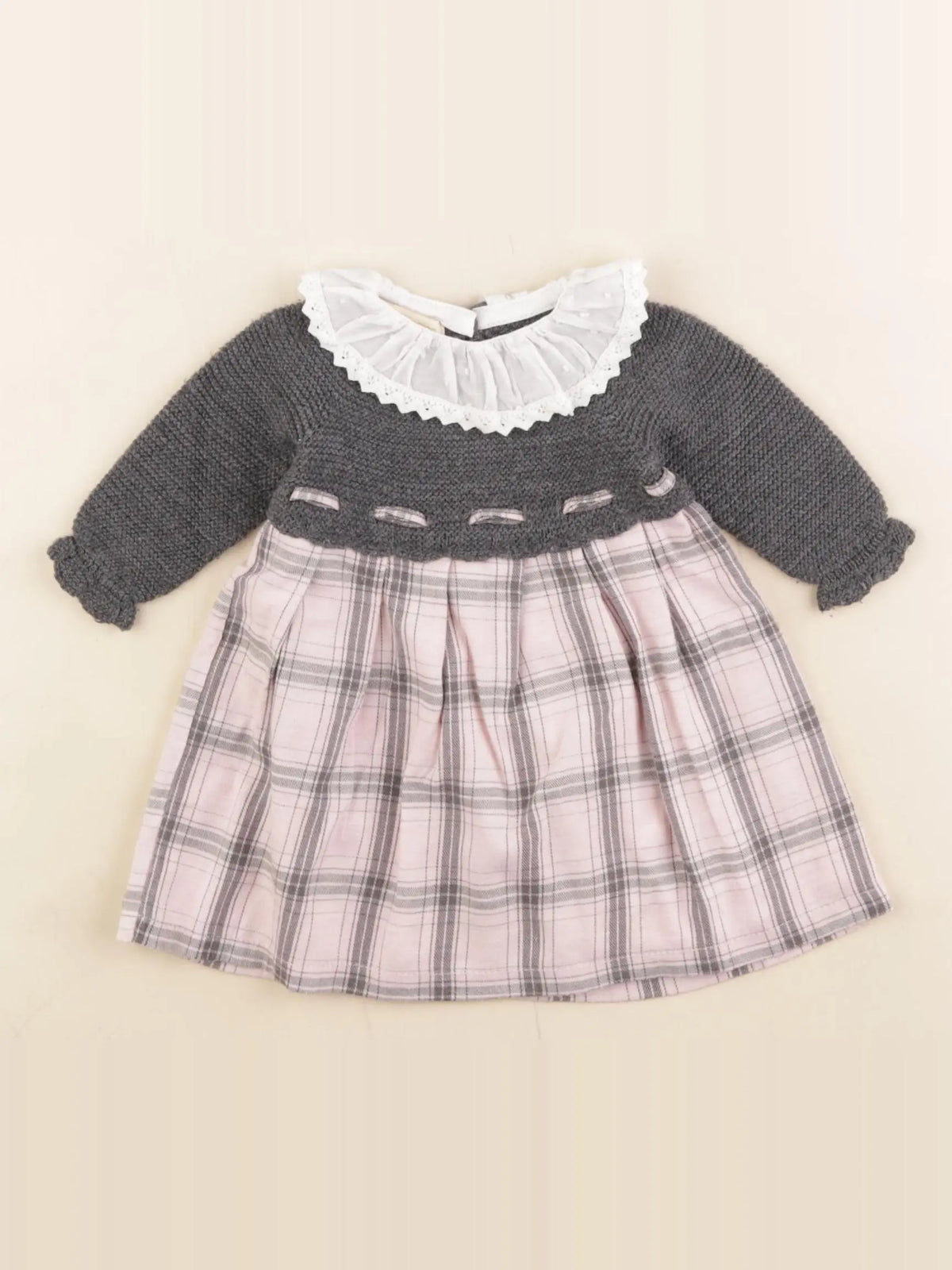 Lola Palacios - robe gris, rose - 3 mois