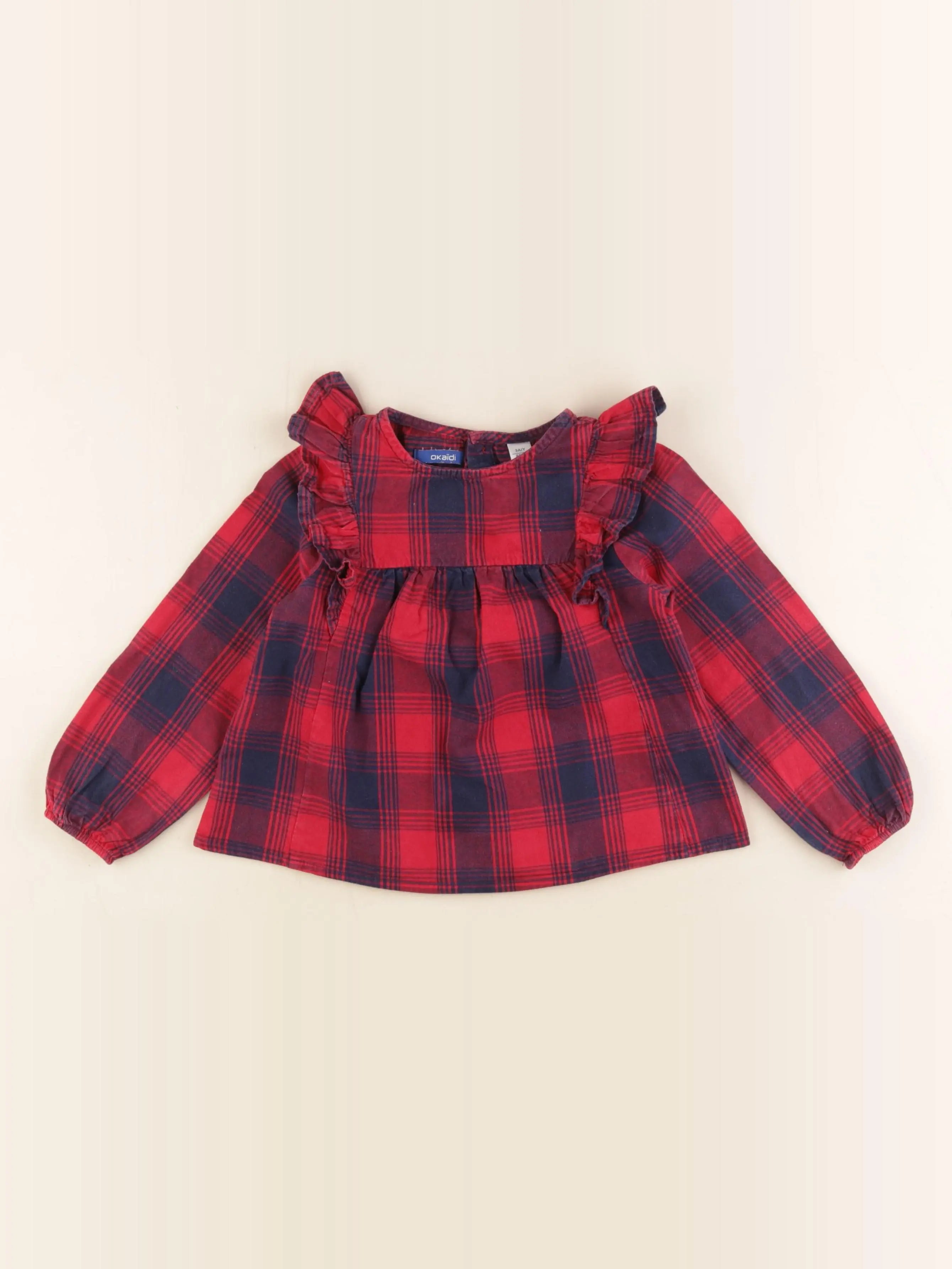 Okaidi - blouse bleu, rouge - 3 ans