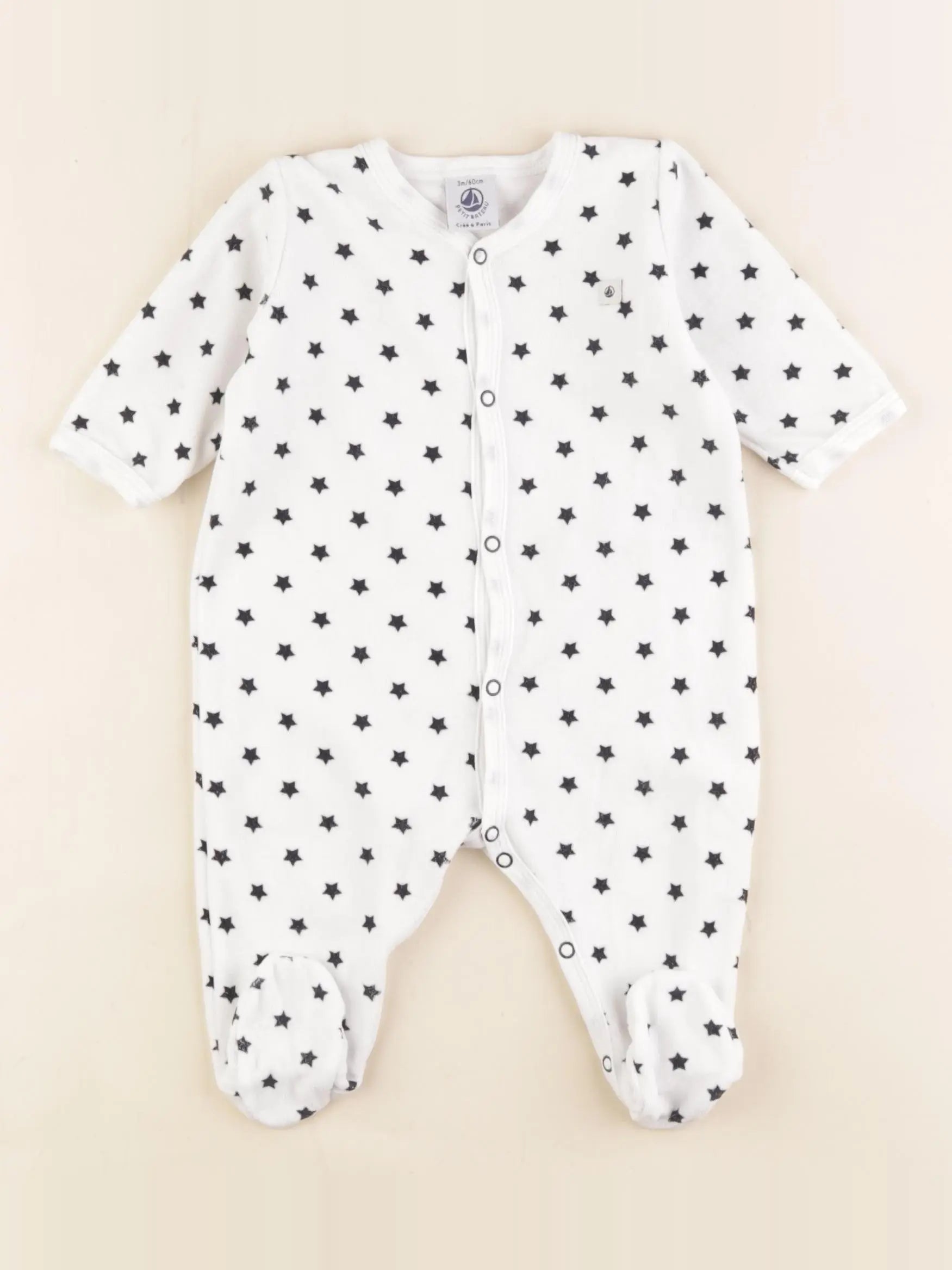 Petit Bateau - pyjama velours blanc, noir - 3 mois