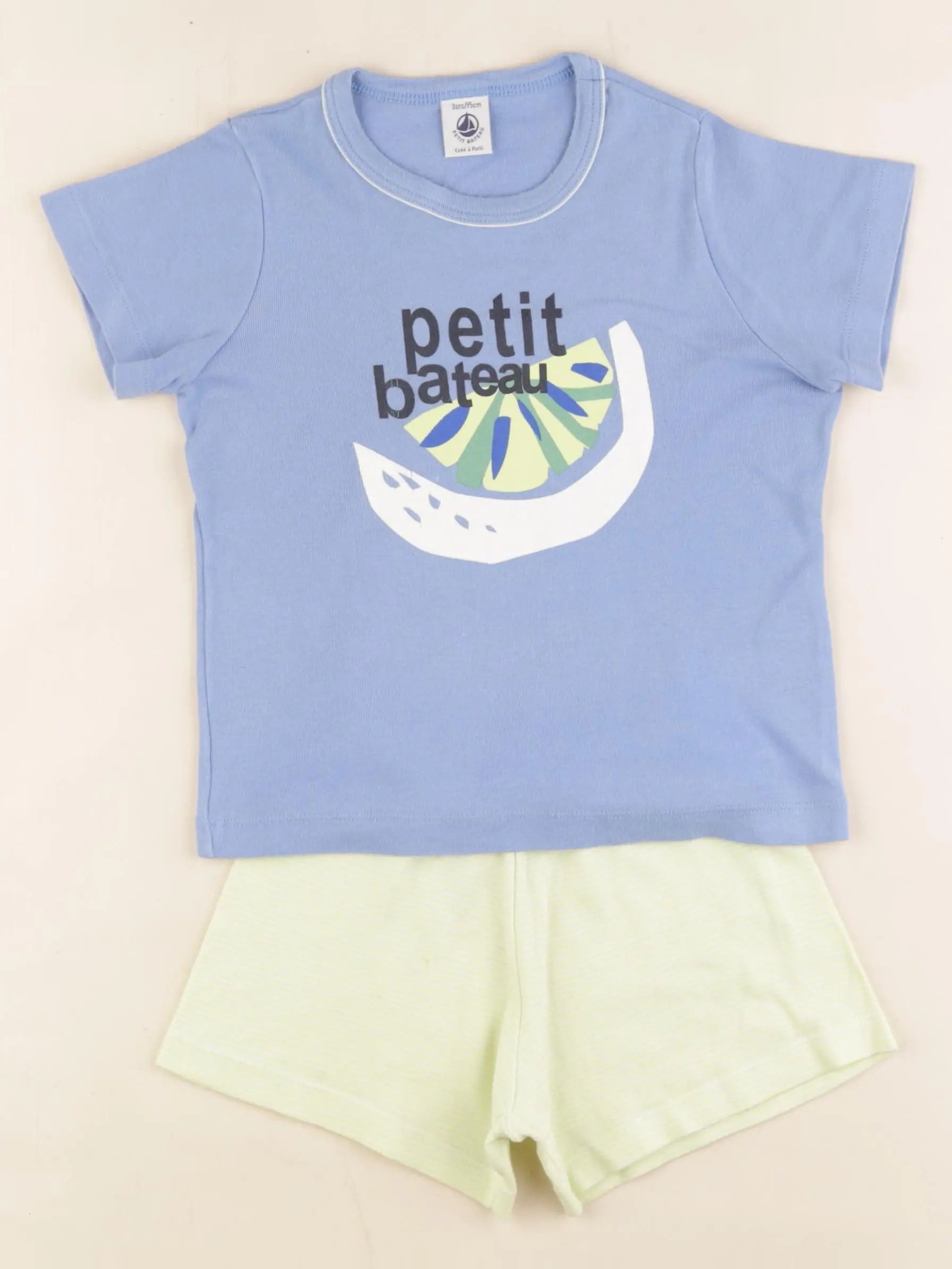 Petit Bateau - pyjama coton bleu, jaune - 3 ans