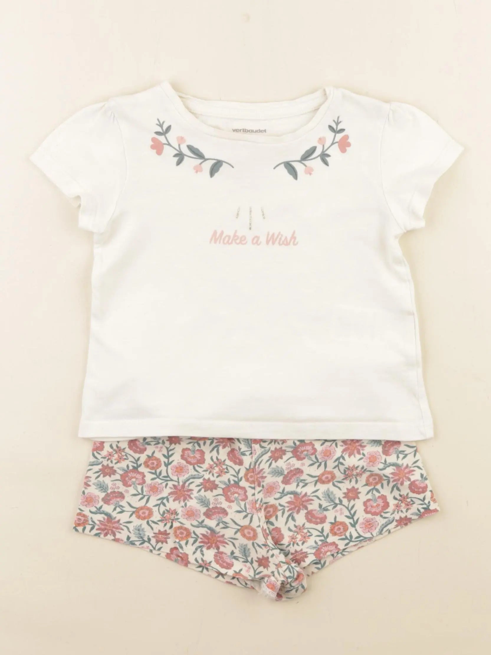 Vertbaudet - pyjama coton beige, rose - 2 ans