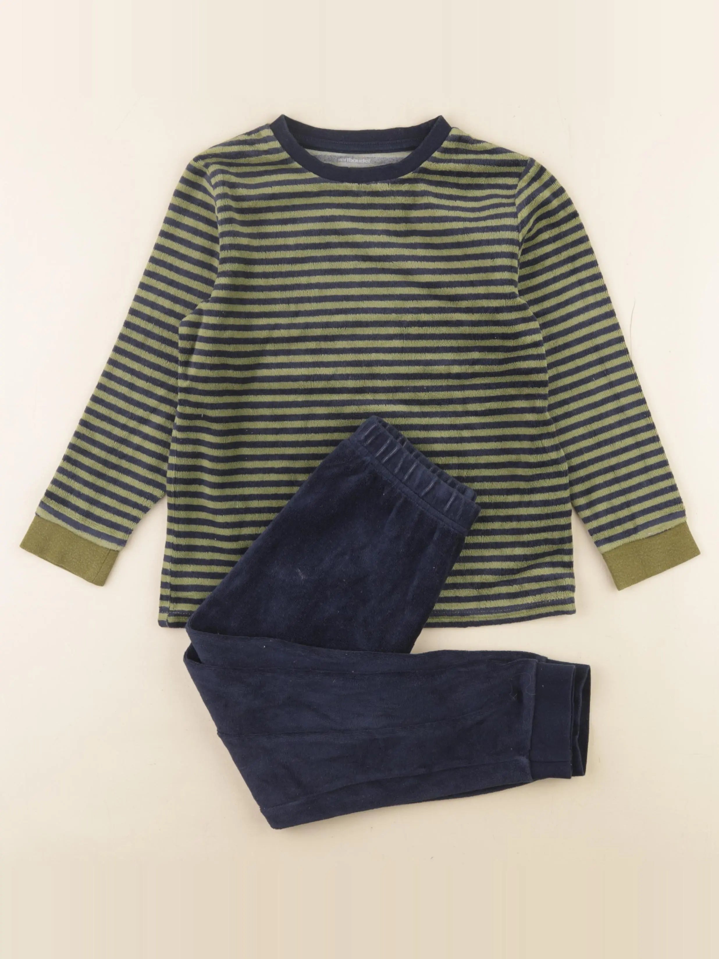 Vertbaudet - pyjama velours vert, bleu - 6 ans