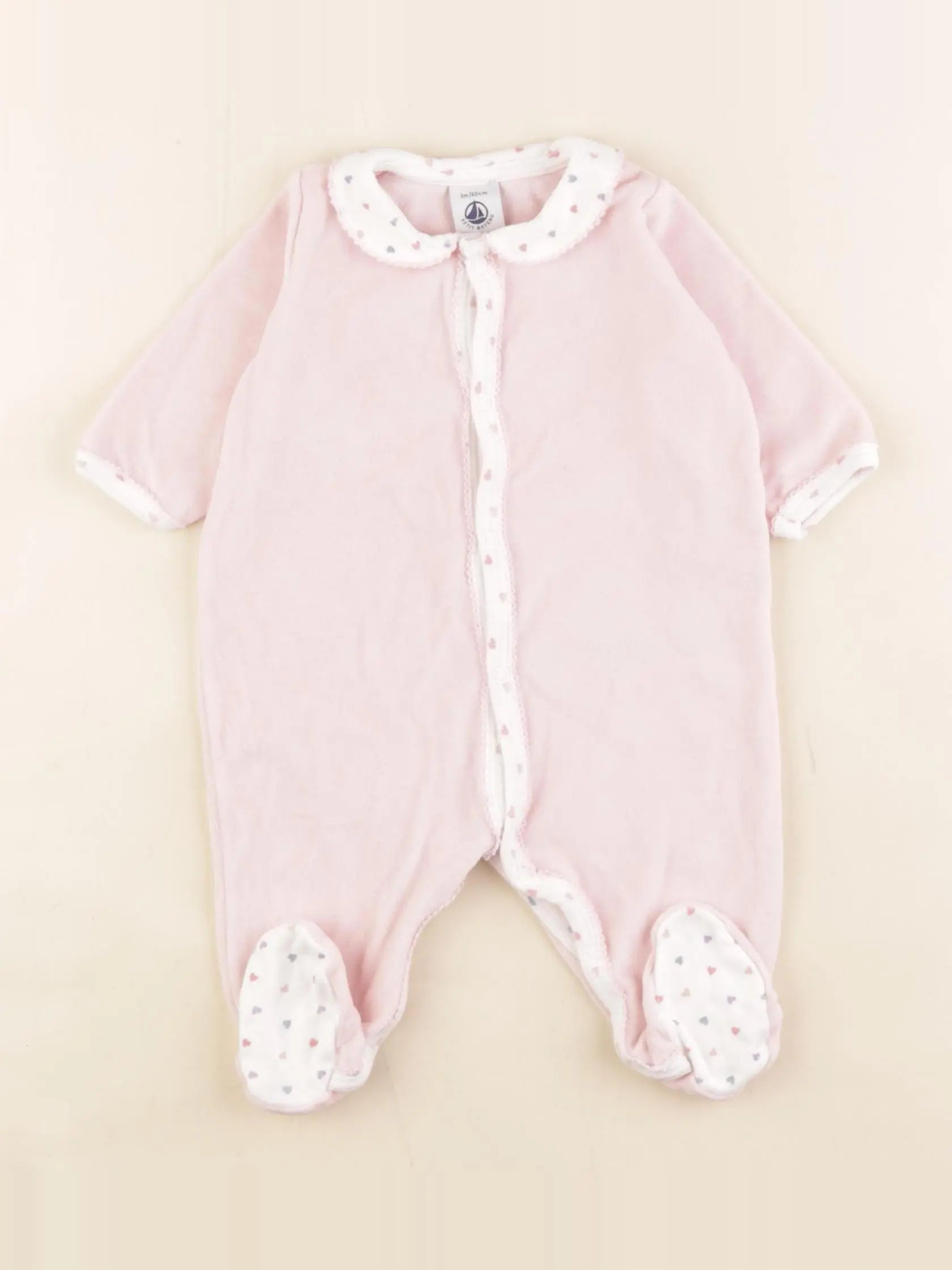 Petit Bateau - pyjama velours rose - 3 mois