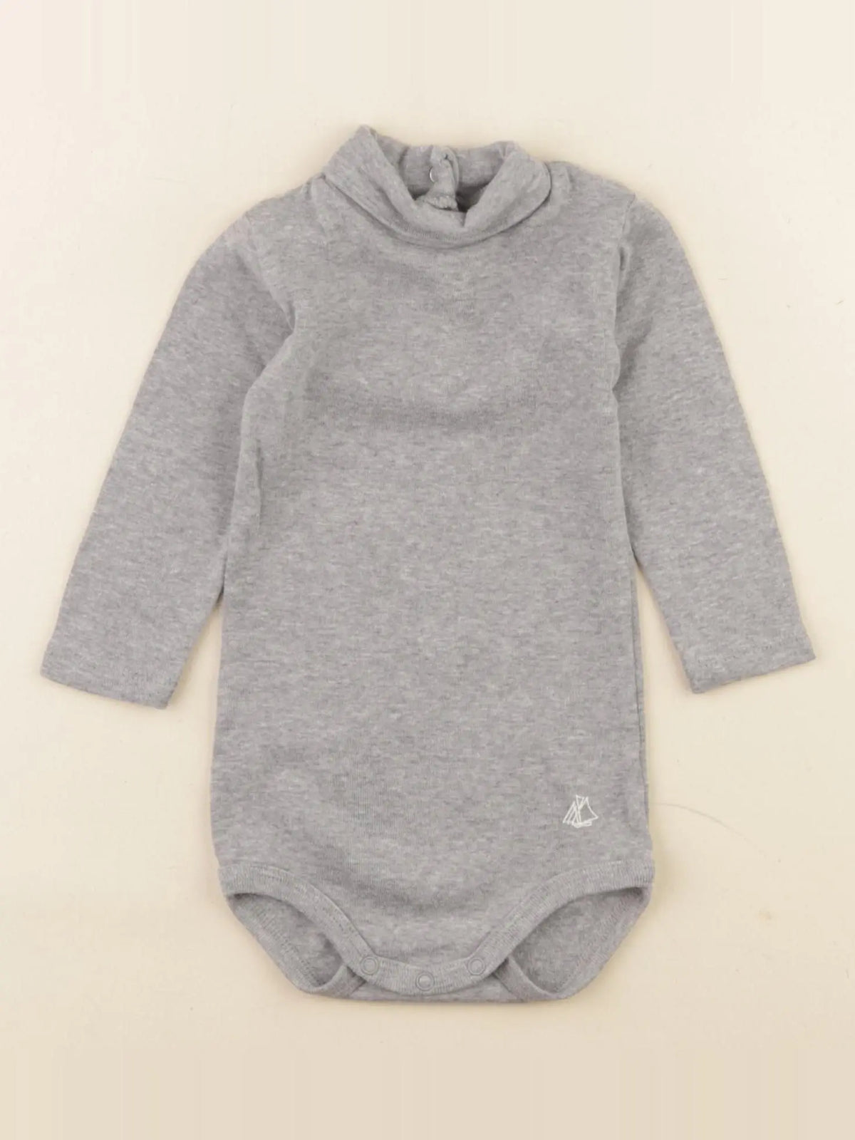 Petit Bateau - body à col gris - 6 mois
