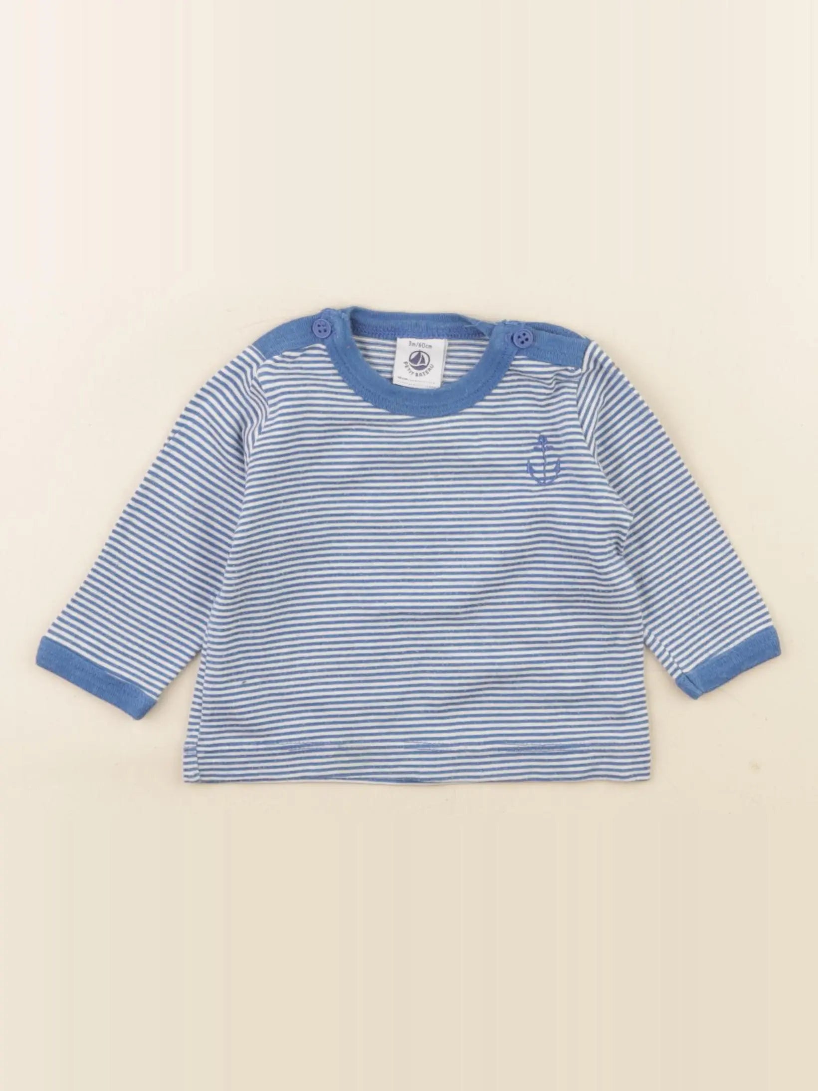 Petit Bateau - tee-shirt bleu, blanc - 3 mois