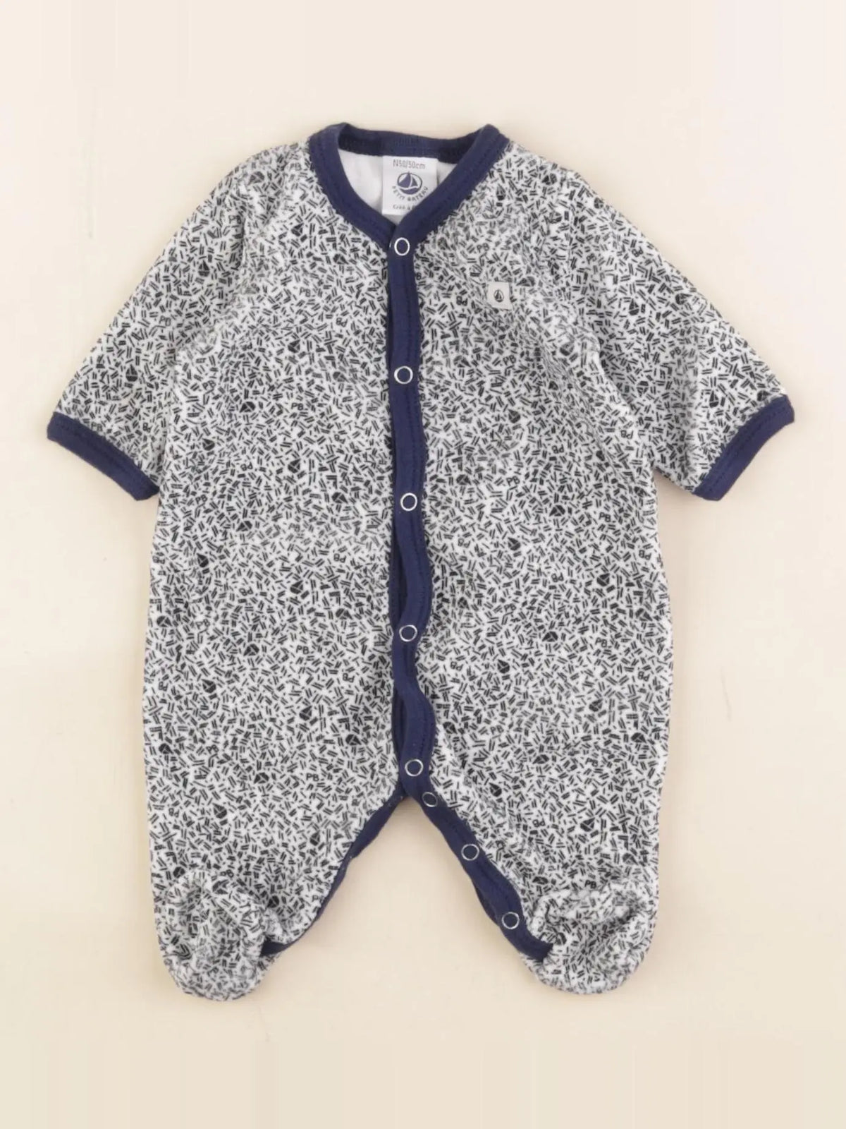 Petit Bateau - pyjama velours bleu - 0 mois