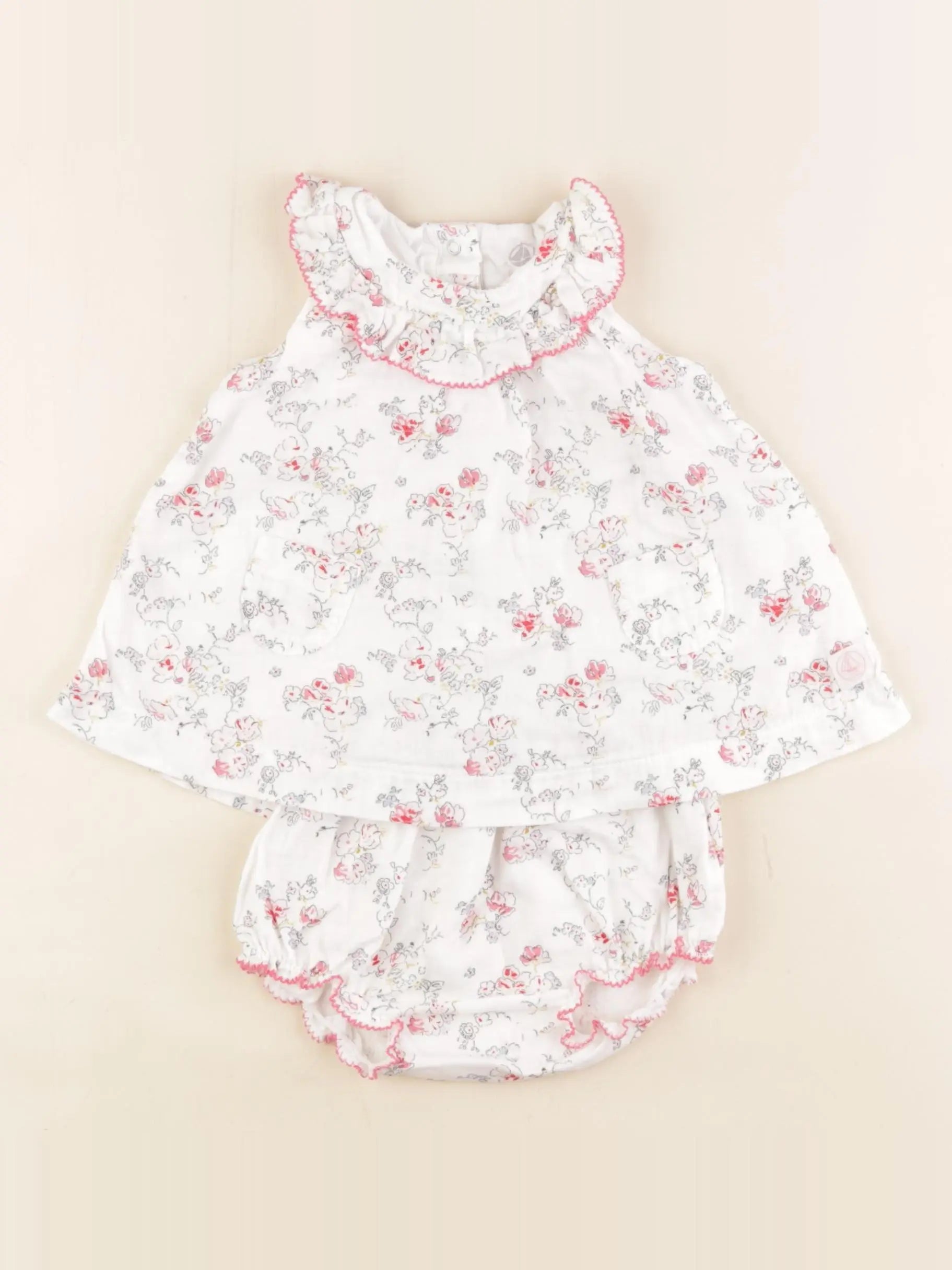 Petit Bateau - robe blanc, rose - 3 mois