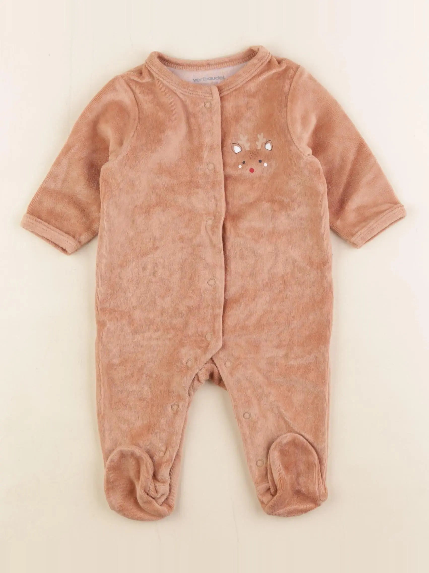 Vertbaudet - pyjama velours marron - 3 mois