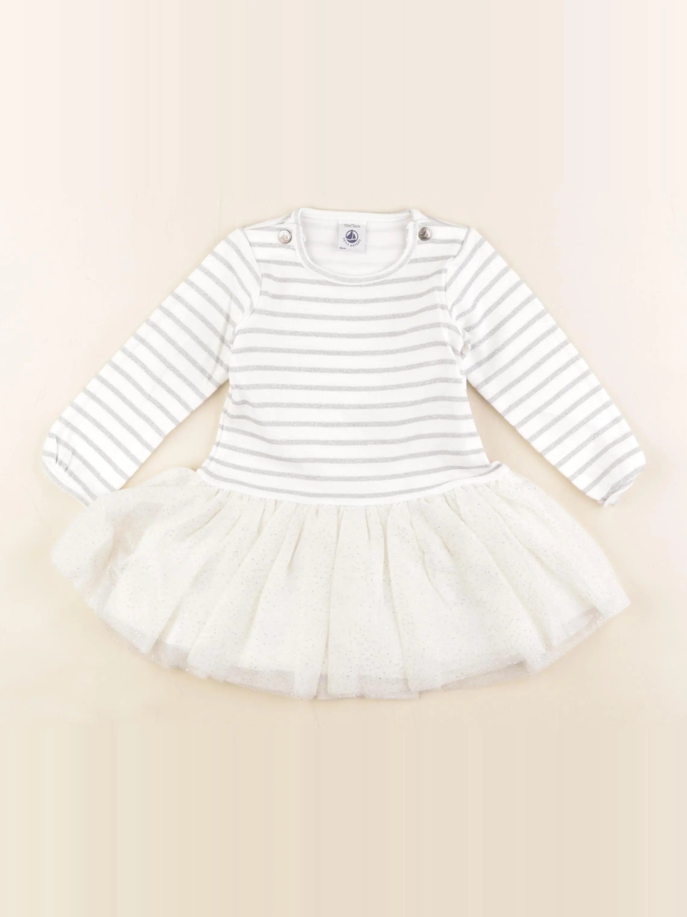 Petit Bateau - robe blanc, argent - 12 mois