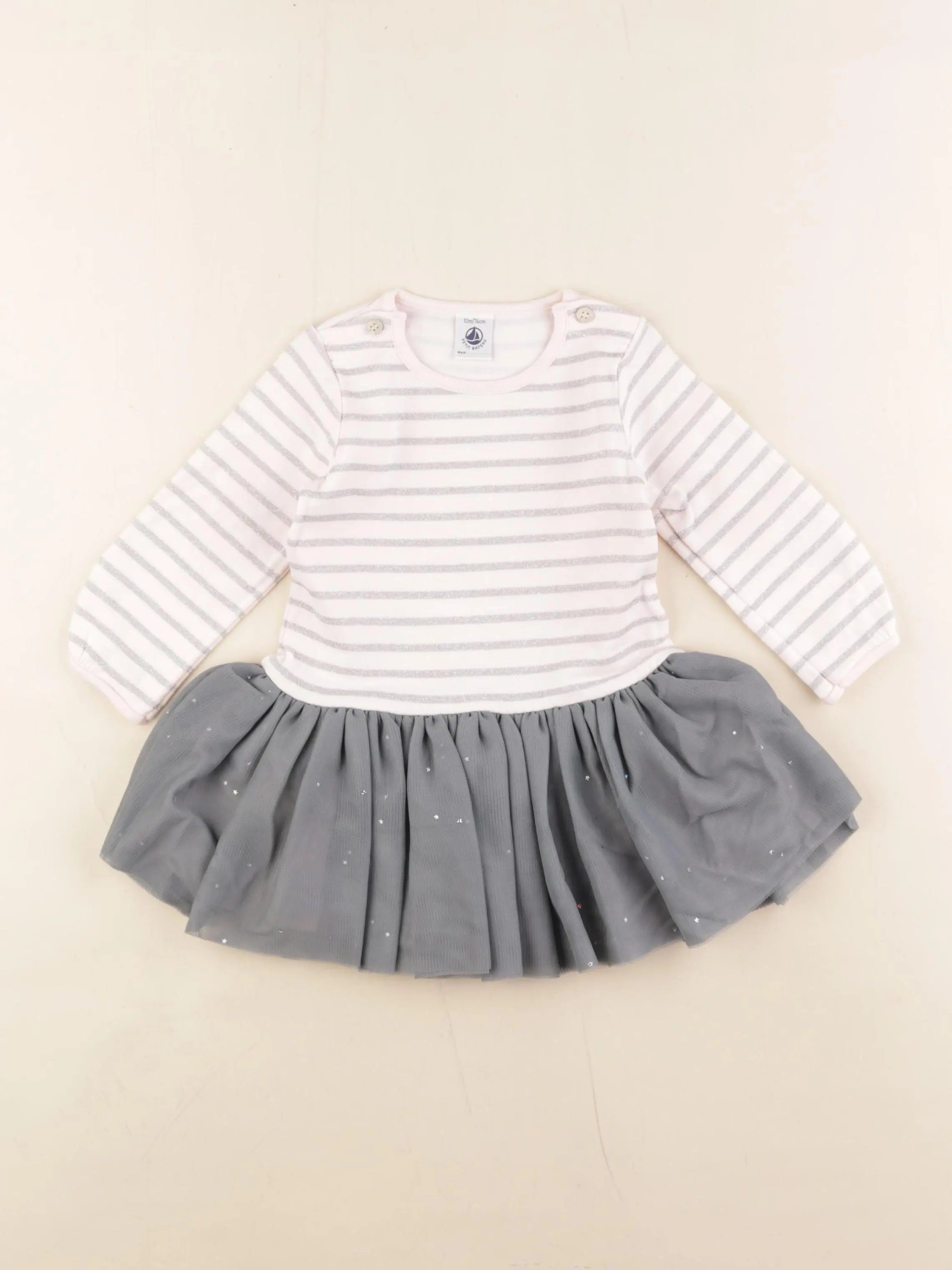 Petit Bateau - robe rose, gris - 12 mois