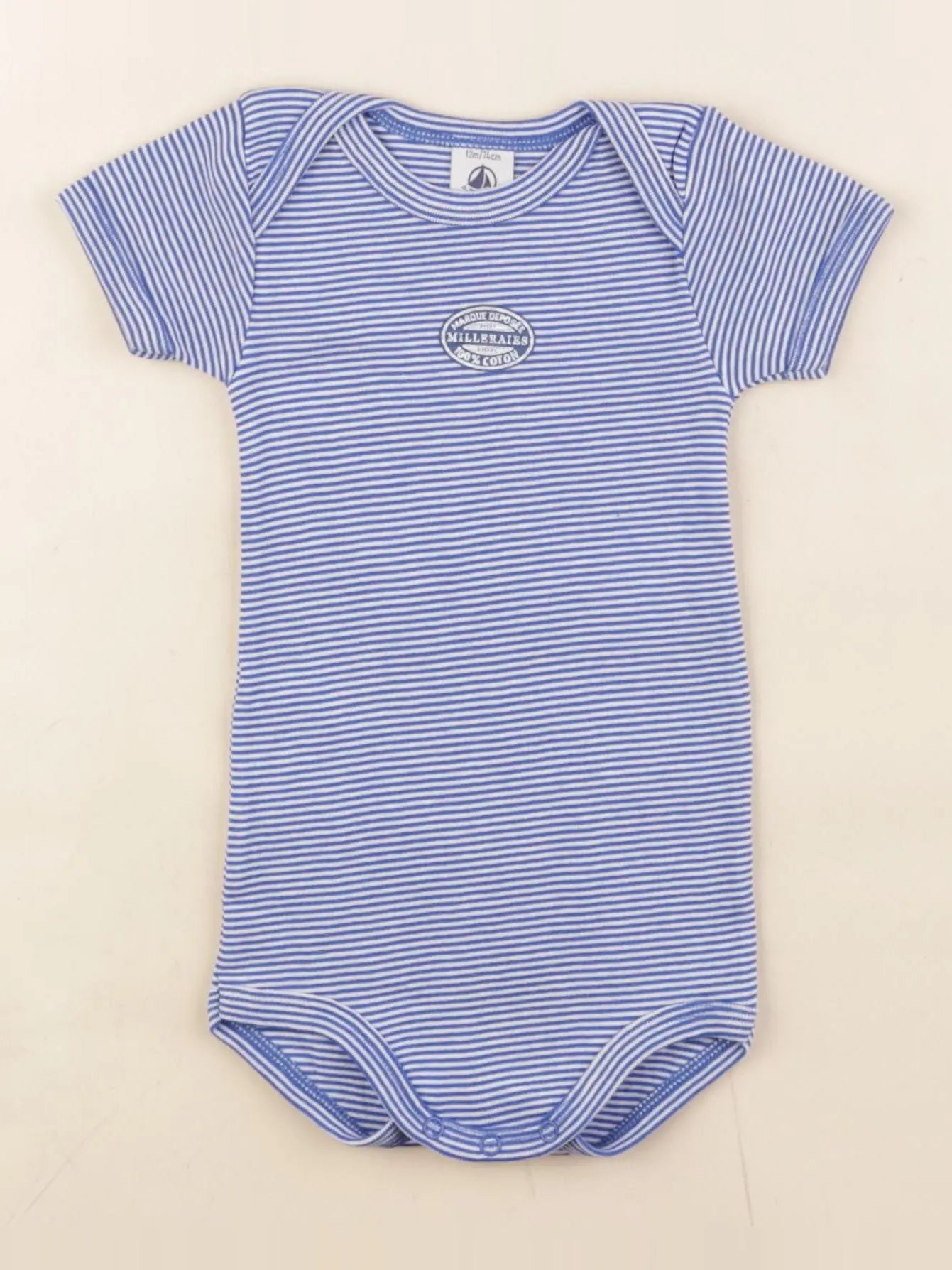 Petit Bateau - body bleu, blanc - 12 mois