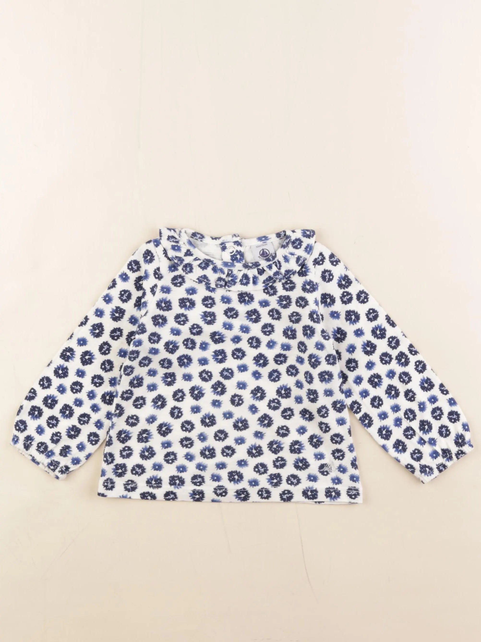 Petit Bateau - tee-shirt blanc, bleu - 12 mois