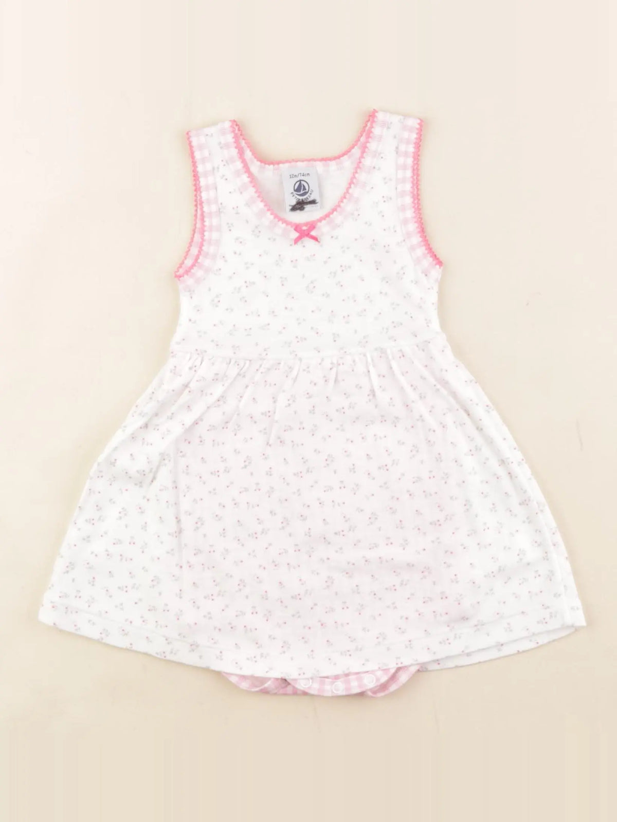Petit Bateau - body robe blanc, rose - 12 mois