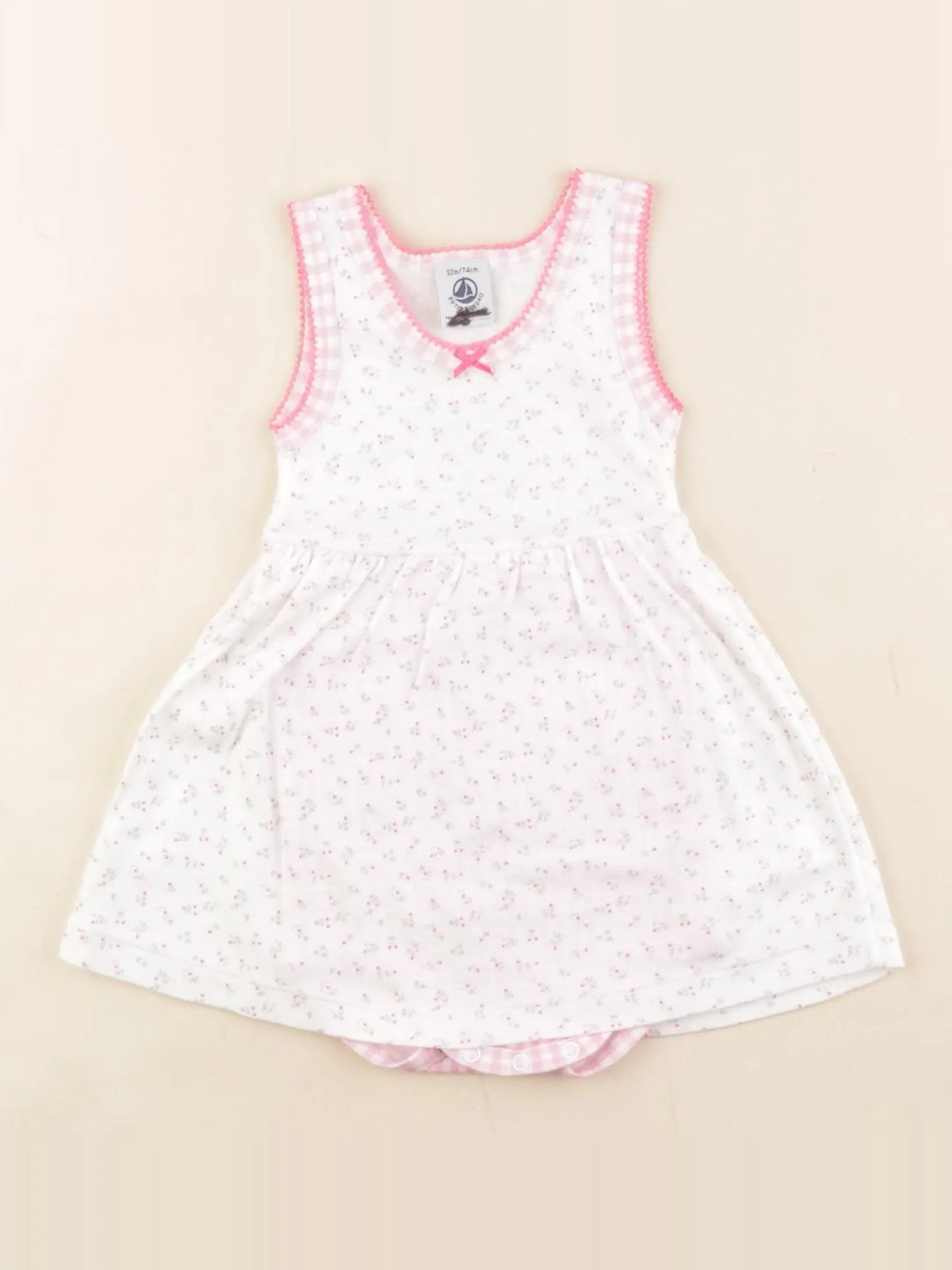 Petit Bateau - body robe blanc, rose - 12 mois