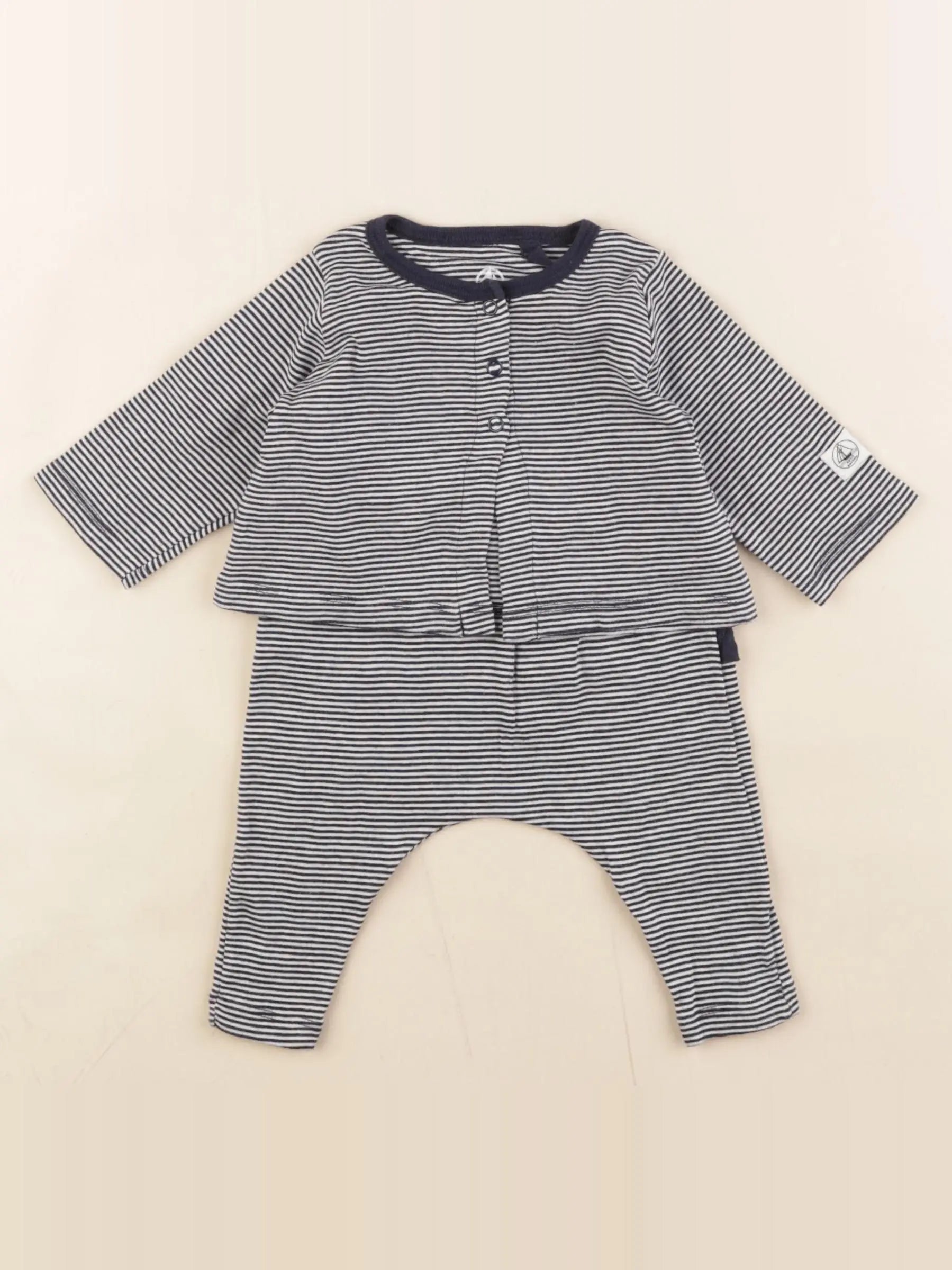 Petit Bateau - ensemble bleu, blanc - 3 mois