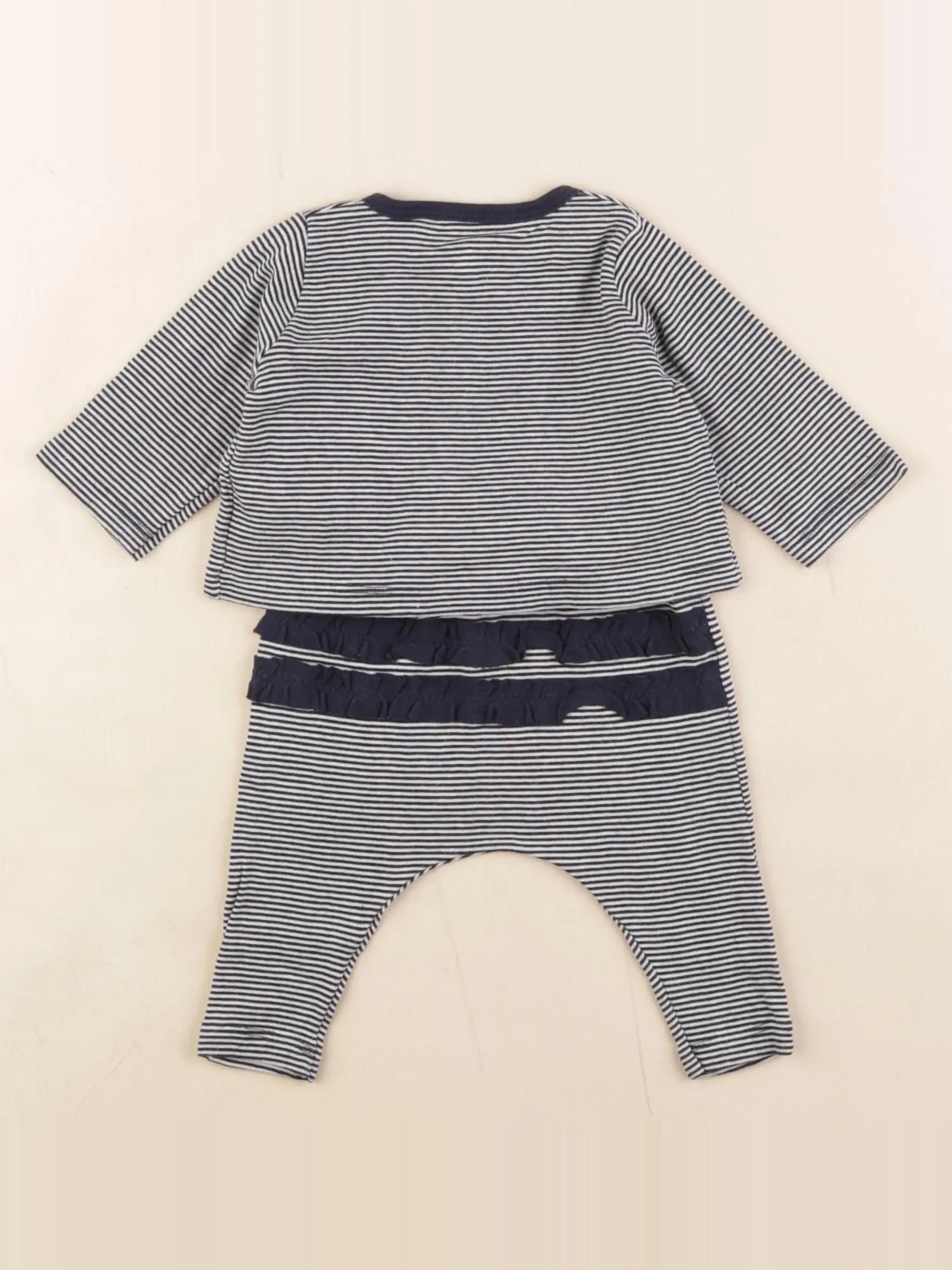 Petit Bateau - ensemble bleu, blanc - 3 mois