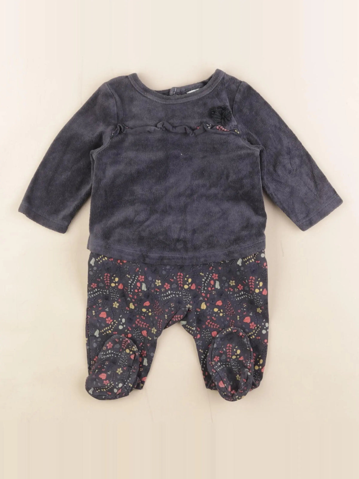 Tape à l'oeil - pyjama velours gris - 3 mois