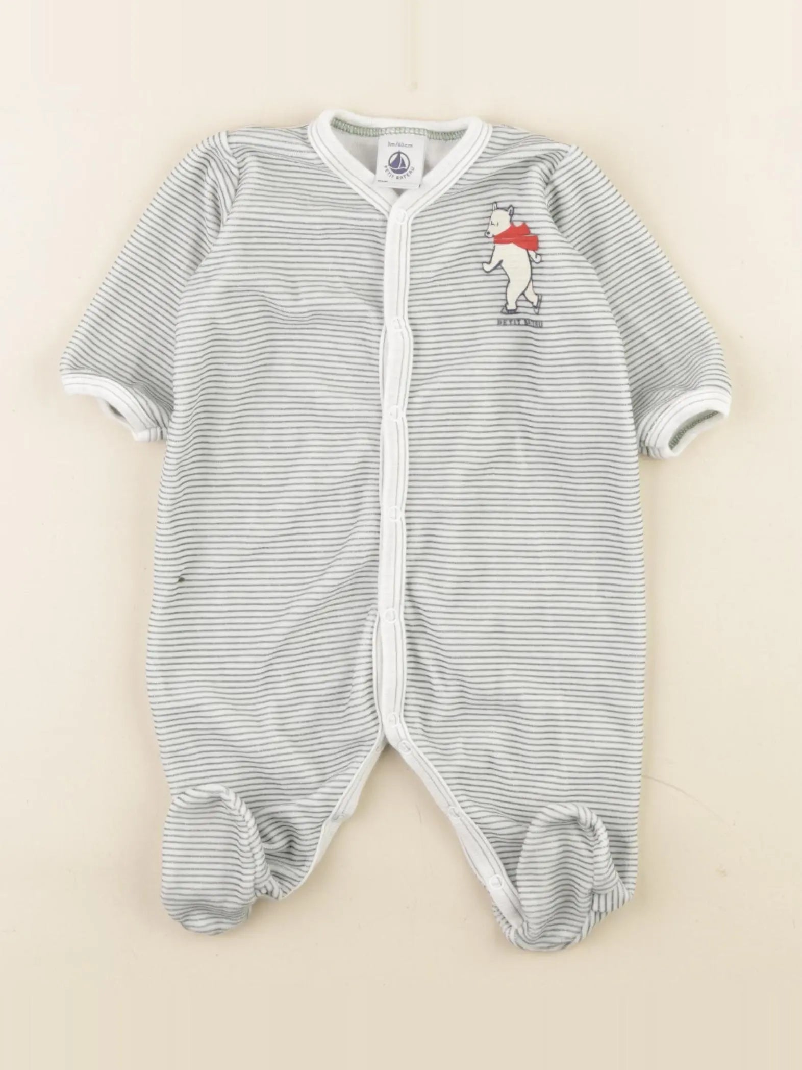 Petit Bateau - pyjama velours vert - 3 mois