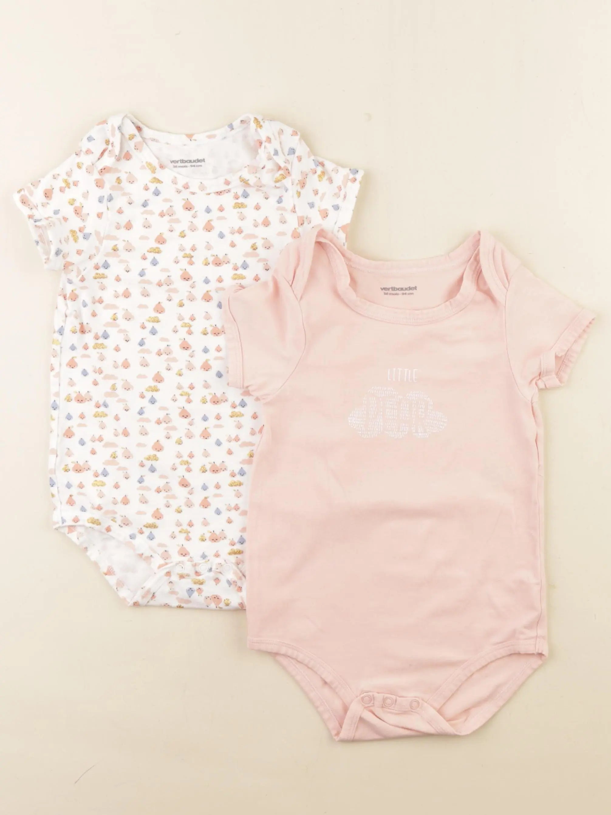 Vertbaudet - lot de 2 bodies en coton blanc, rose - 36 mois