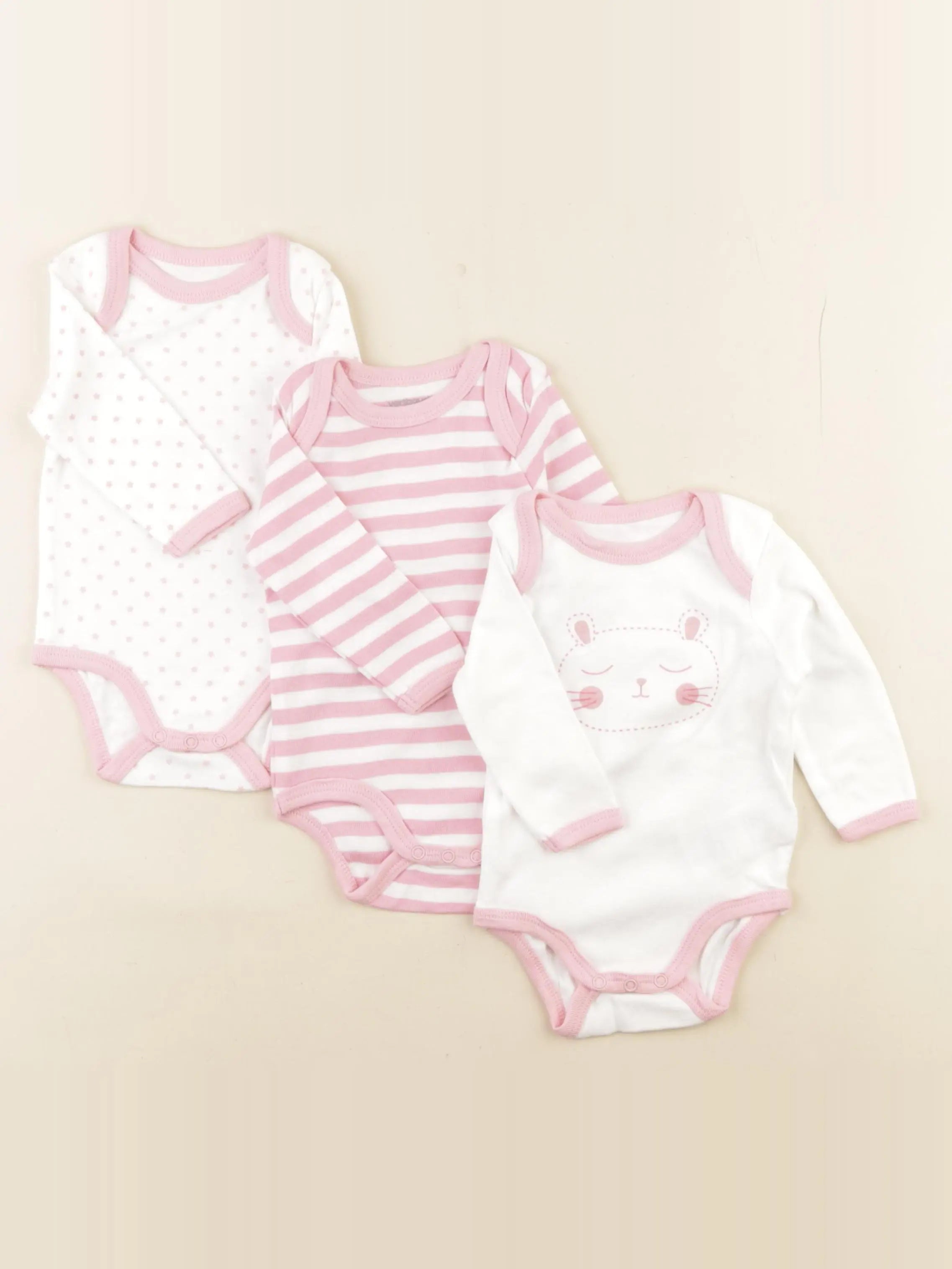 Vertbaudet - lot de 3 bodies en coton blanc, rose - 3 mois