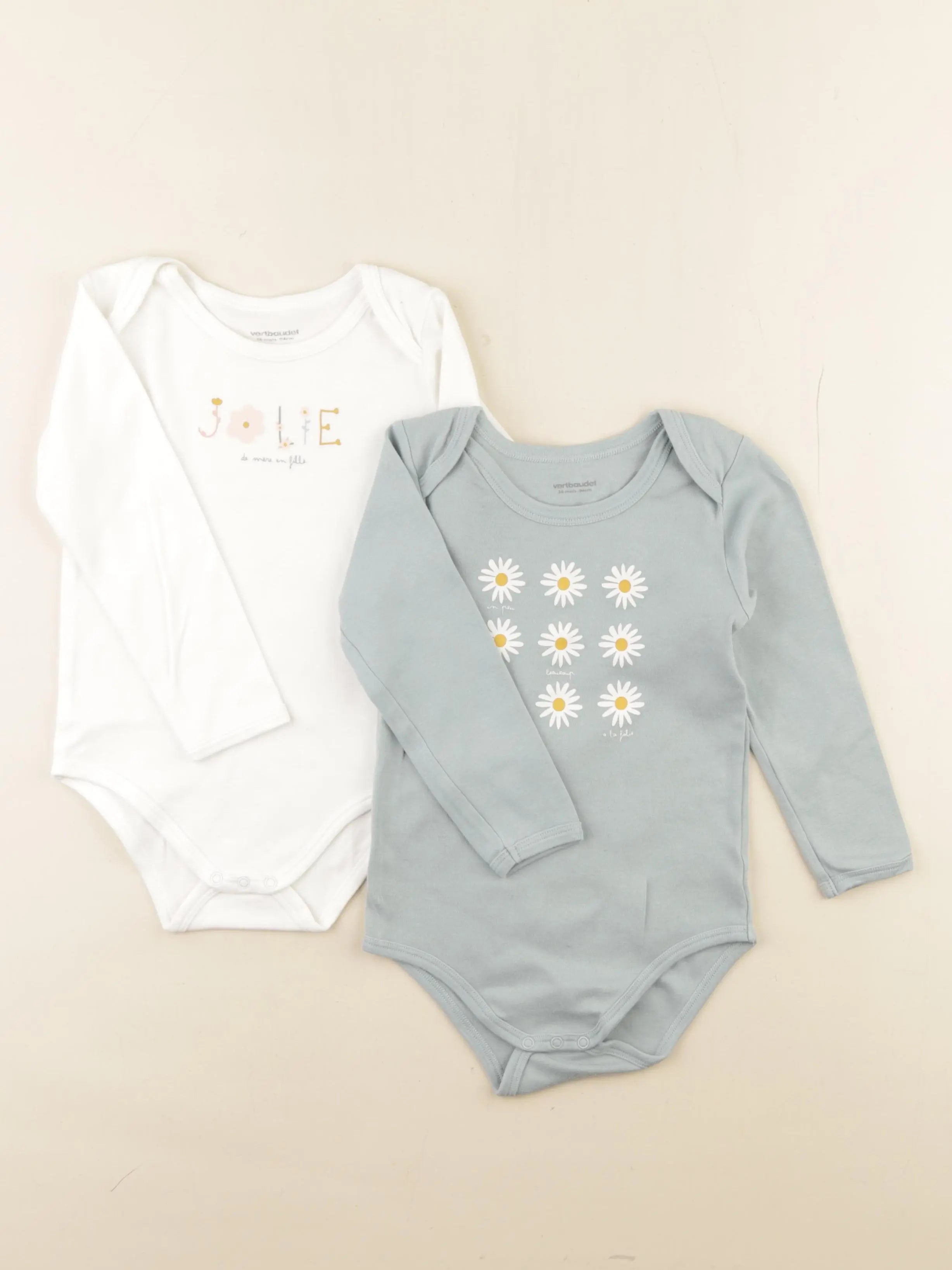 Vertbaudet - lot de 2 bodies en coton blanc, vert - 36 mois