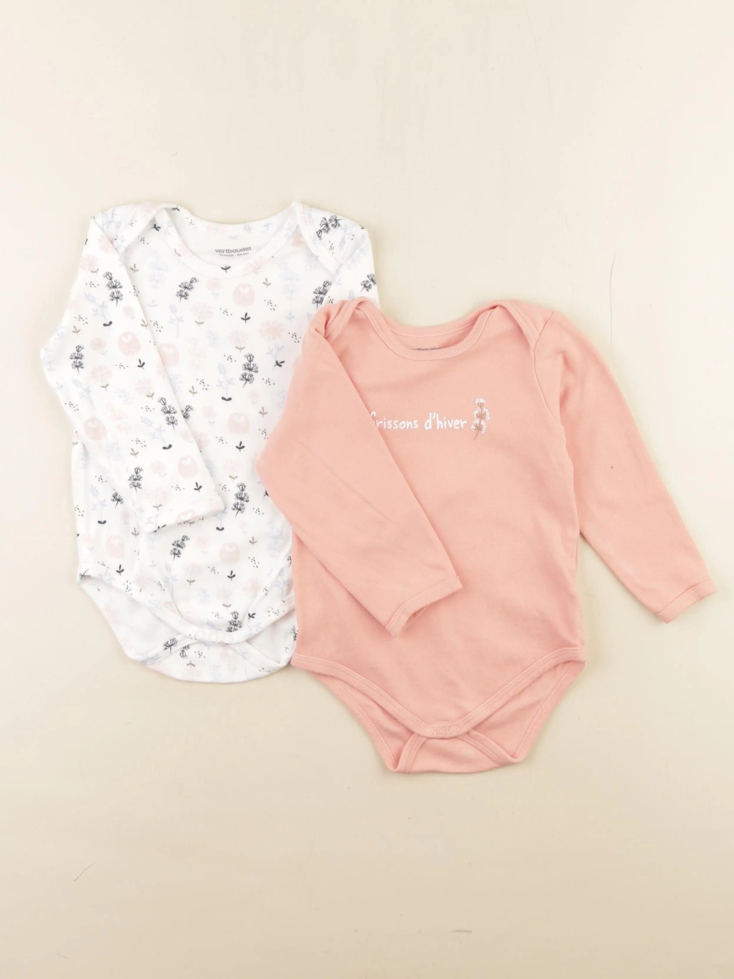 Vertbaudet - lot de 2 bodies en coton blanc, rose - 36 mois