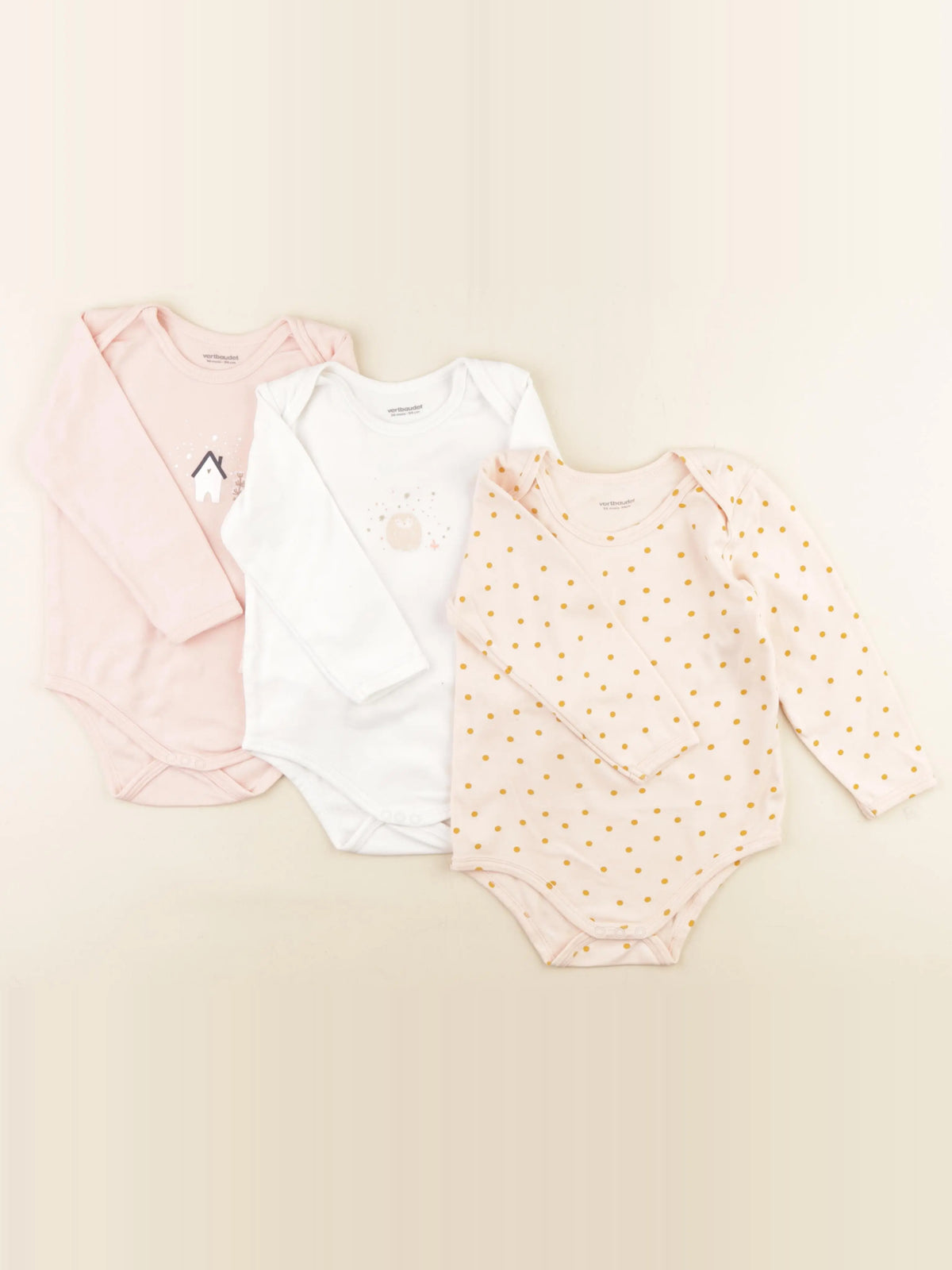 Vertbaudet - lot de 3 bodies en coton rose, blanc - 36 mois