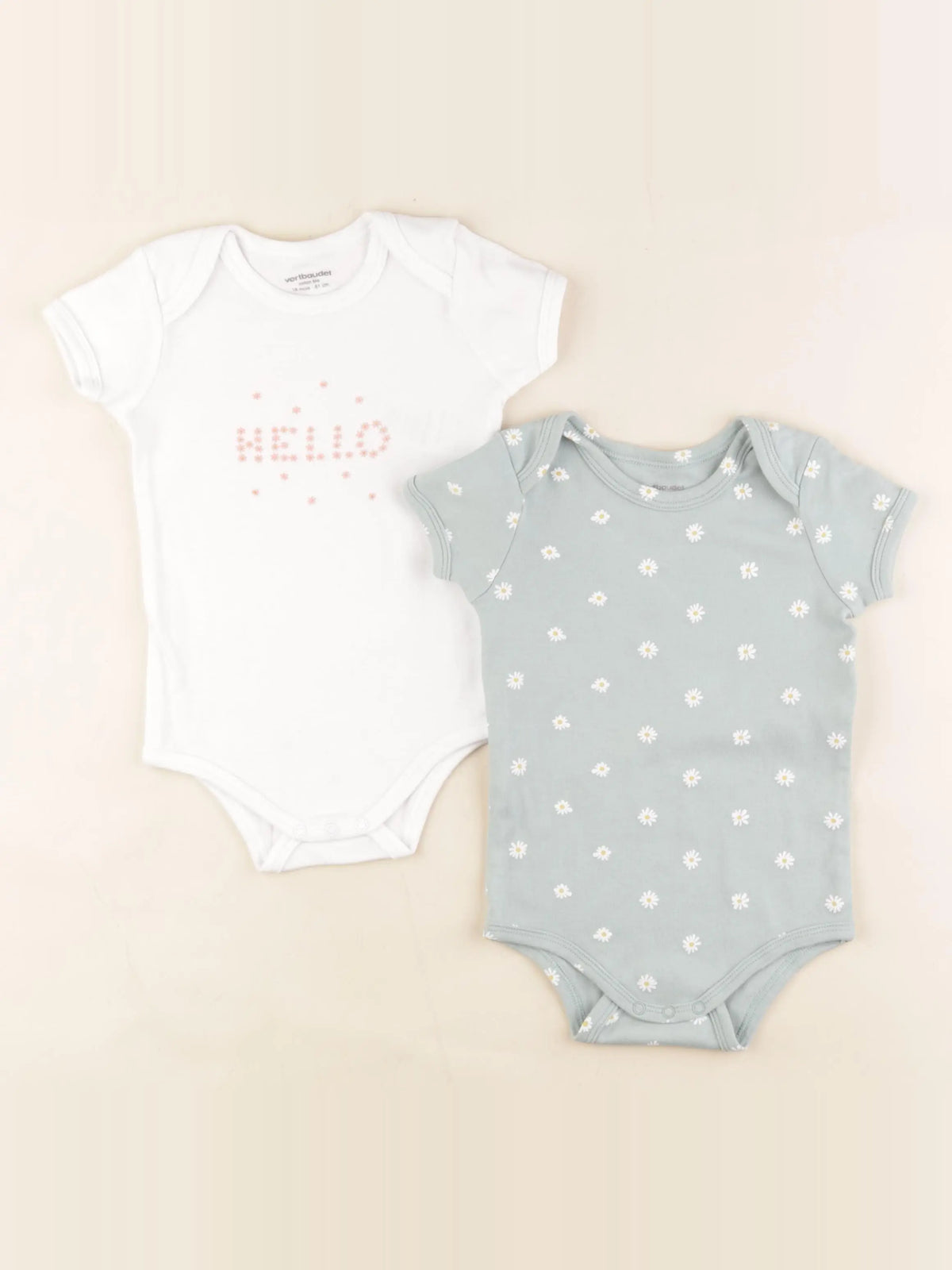 Vertbaudet - lot de 2 bodies en coton blanc, vert - 18 mois