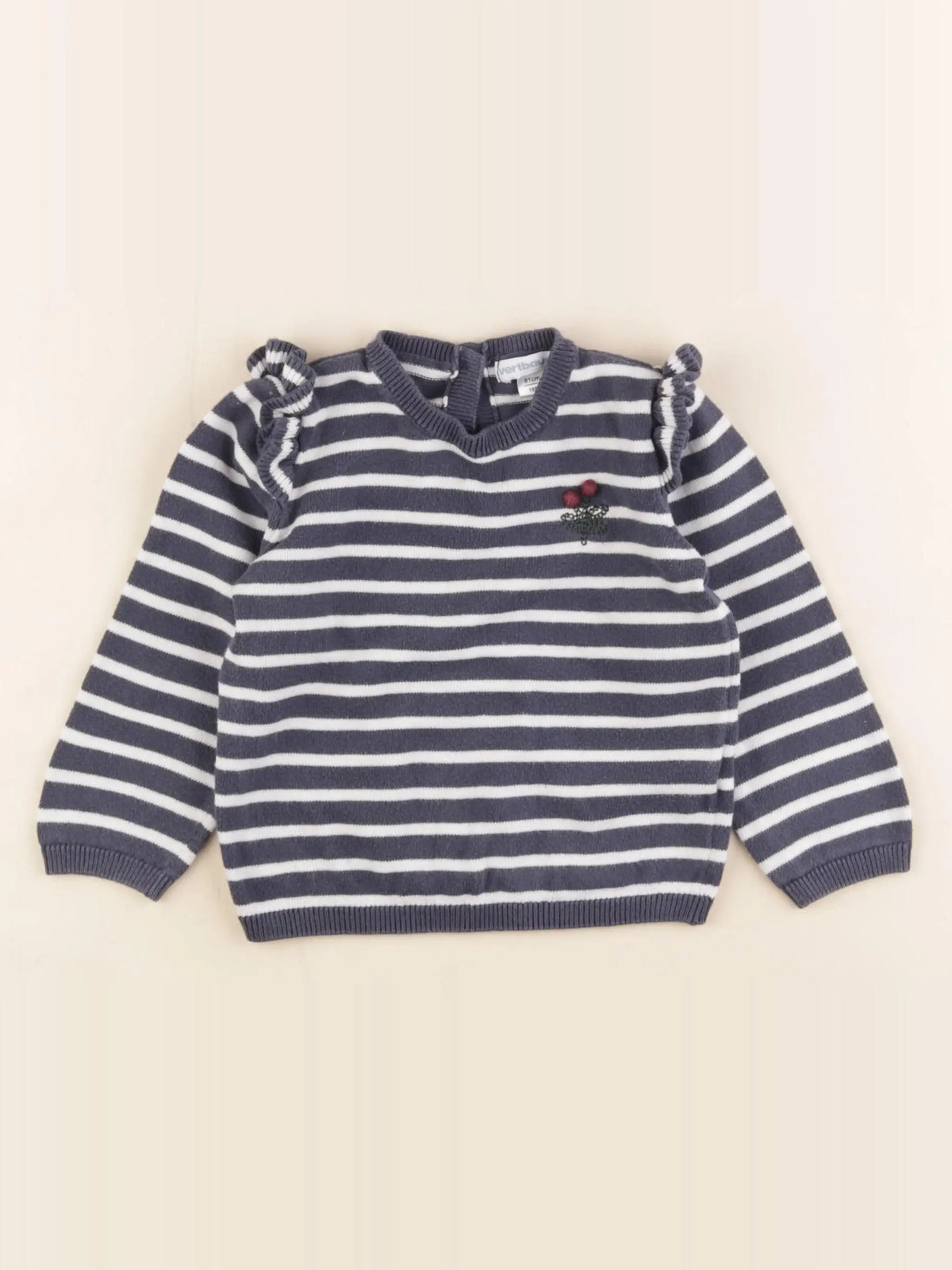 Vertbaudet - pull blanc, bleu - 18 mois