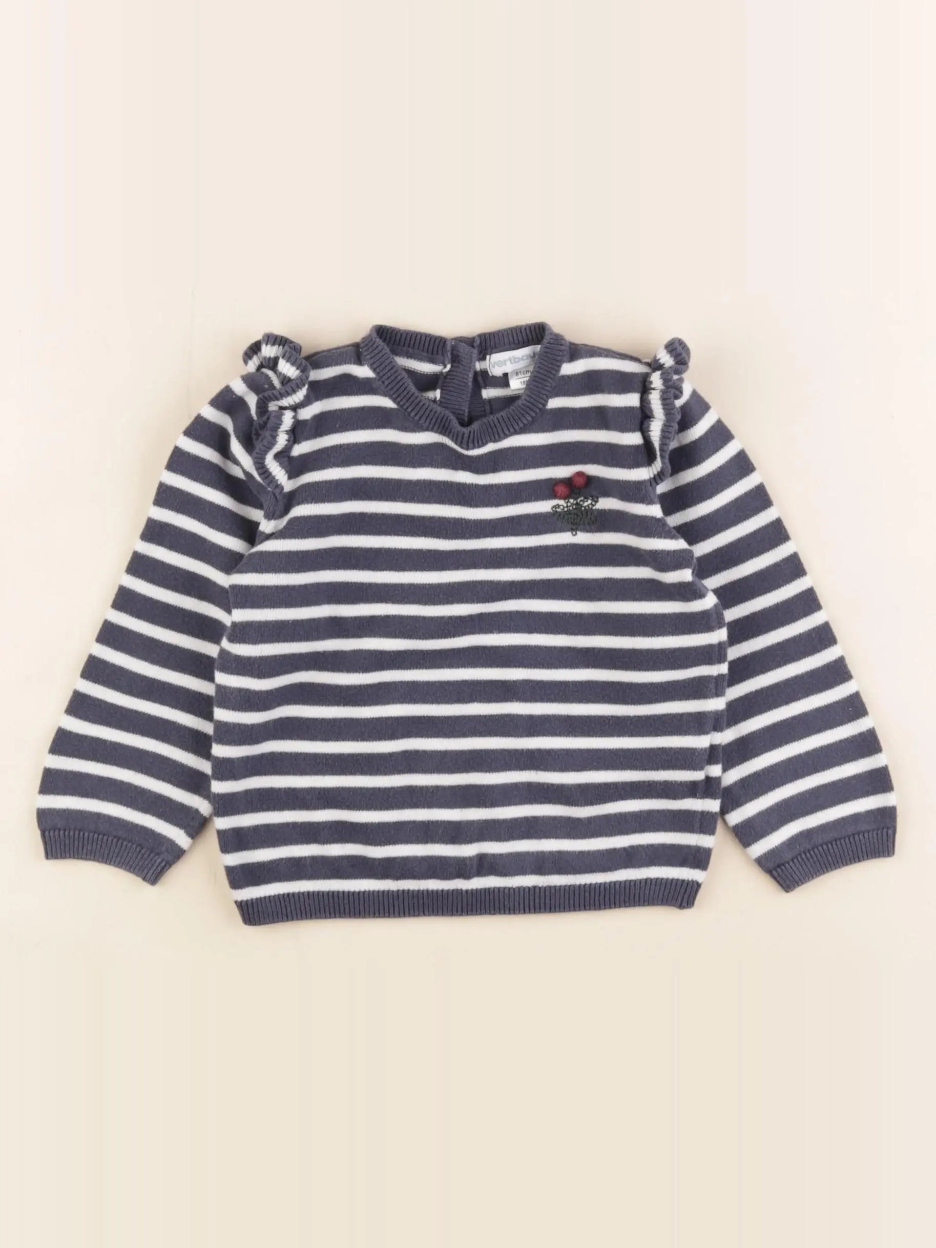 Vertbaudet - pull blanc, bleu - 18 mois