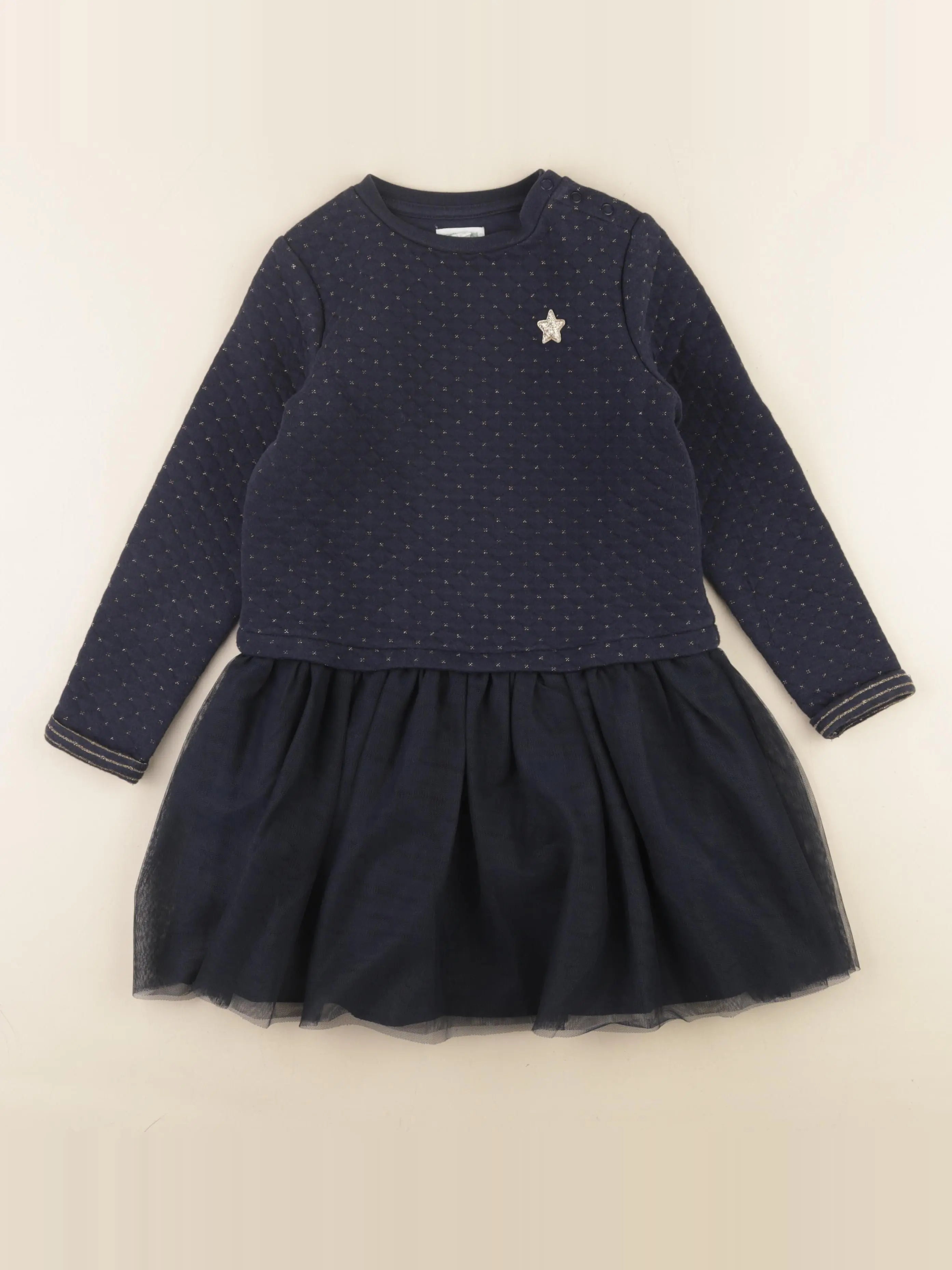 Vertbaudet - robe bleu, or - 7 ans