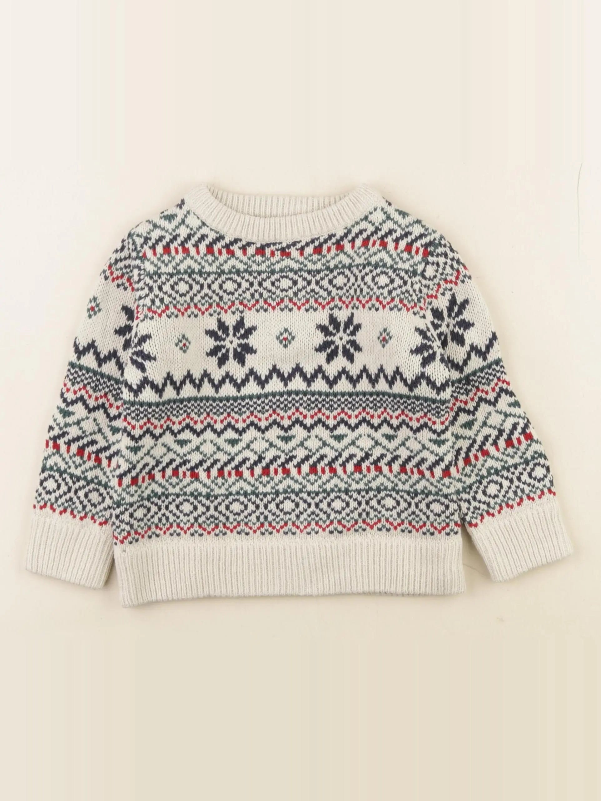 Vertbaudet - pull coton beige, bleu - 2 ans