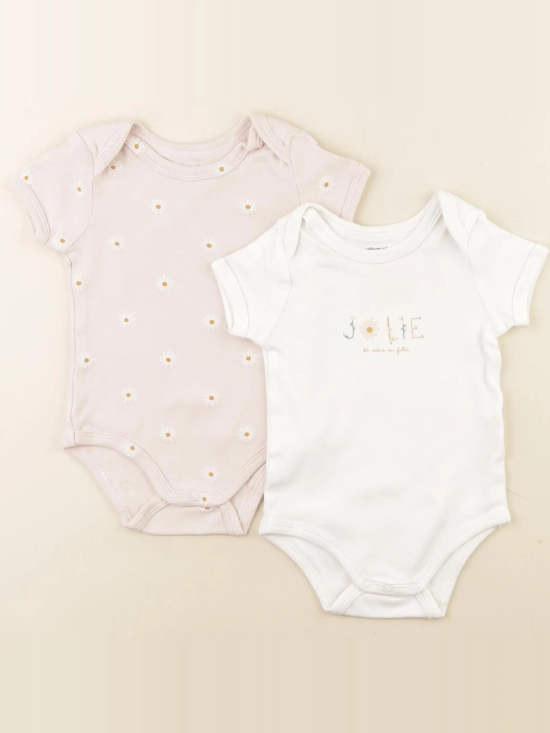Vertbaudet - lot de 2 bodies en coton beige, rose - 9 mois