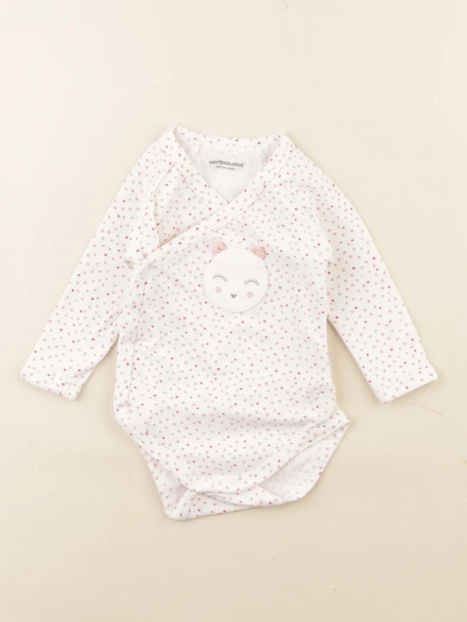 Vertbaudet - body blanc, rose - 3 mois