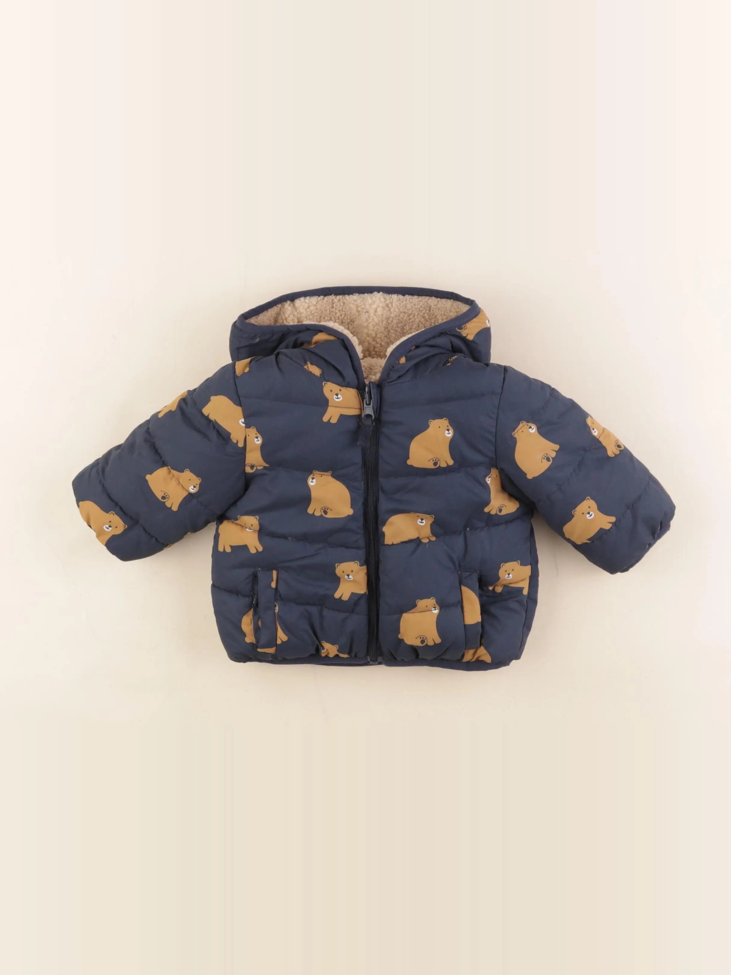 Tape à l'oeil - doudoune réversible bleu, marron - 3 mois