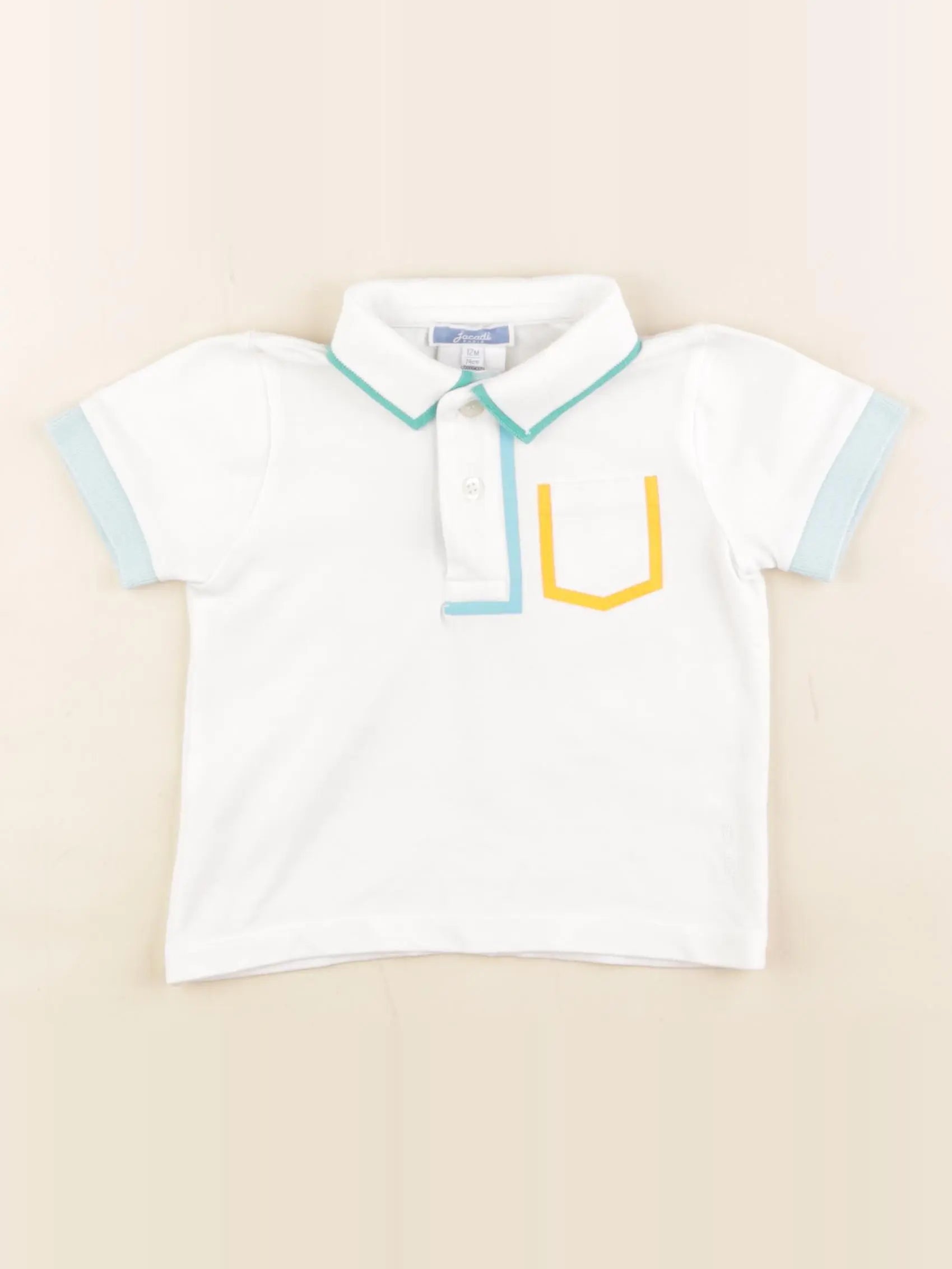 Jacadi - polo blanc, bleu - 12 mois