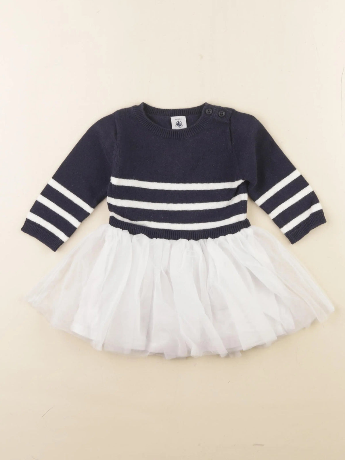 Petit Bateau - robe blanc, bleu - 6 mois