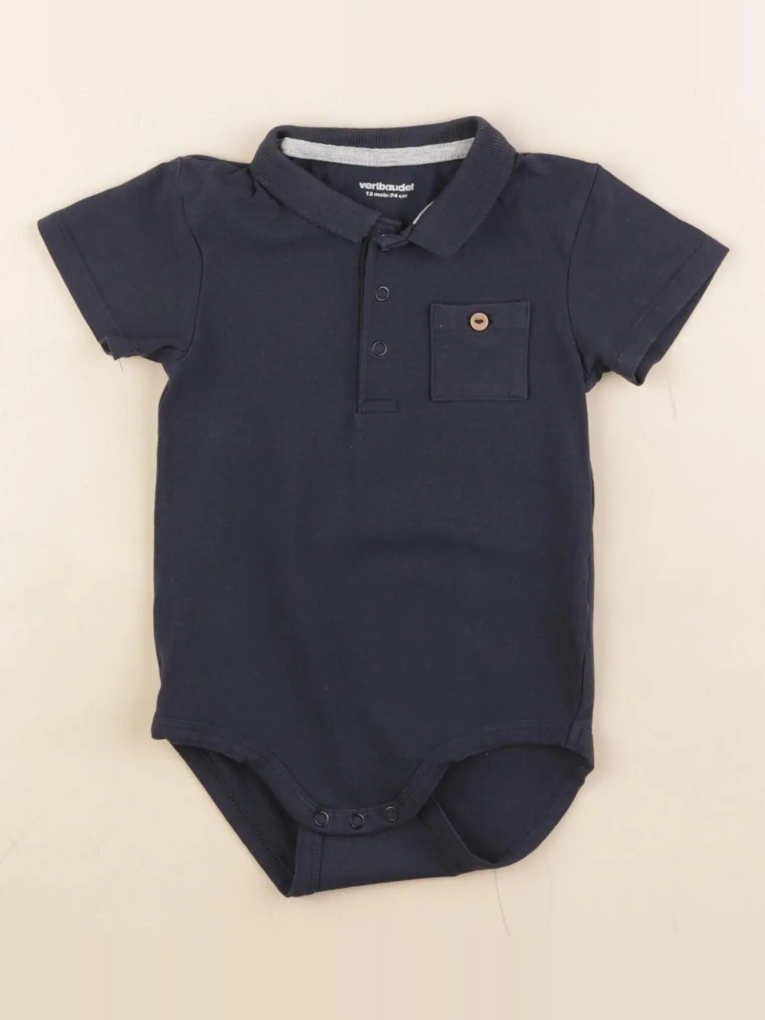 Vertbaudet - body à col bleu - 12 mois