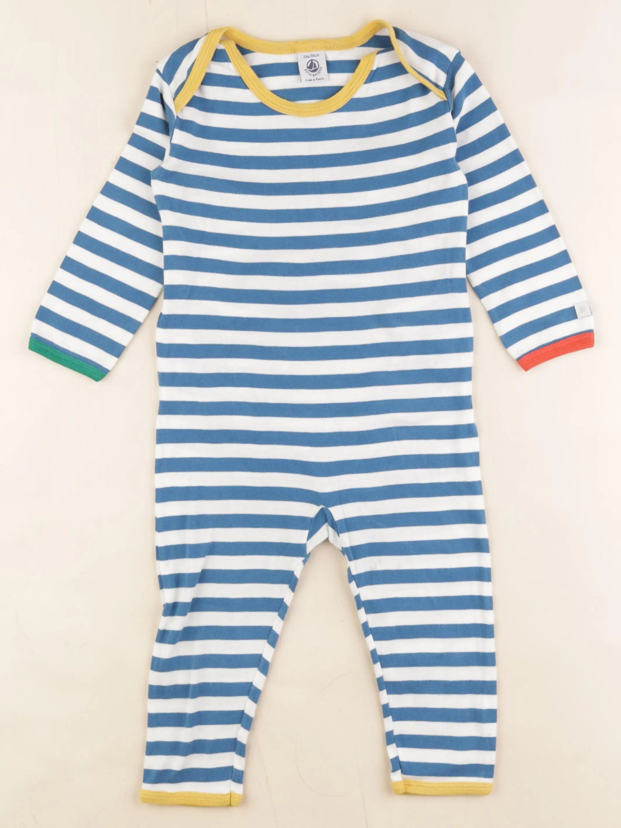 Petit Bateau - pyjama coton bleu, blanc - 24 mois