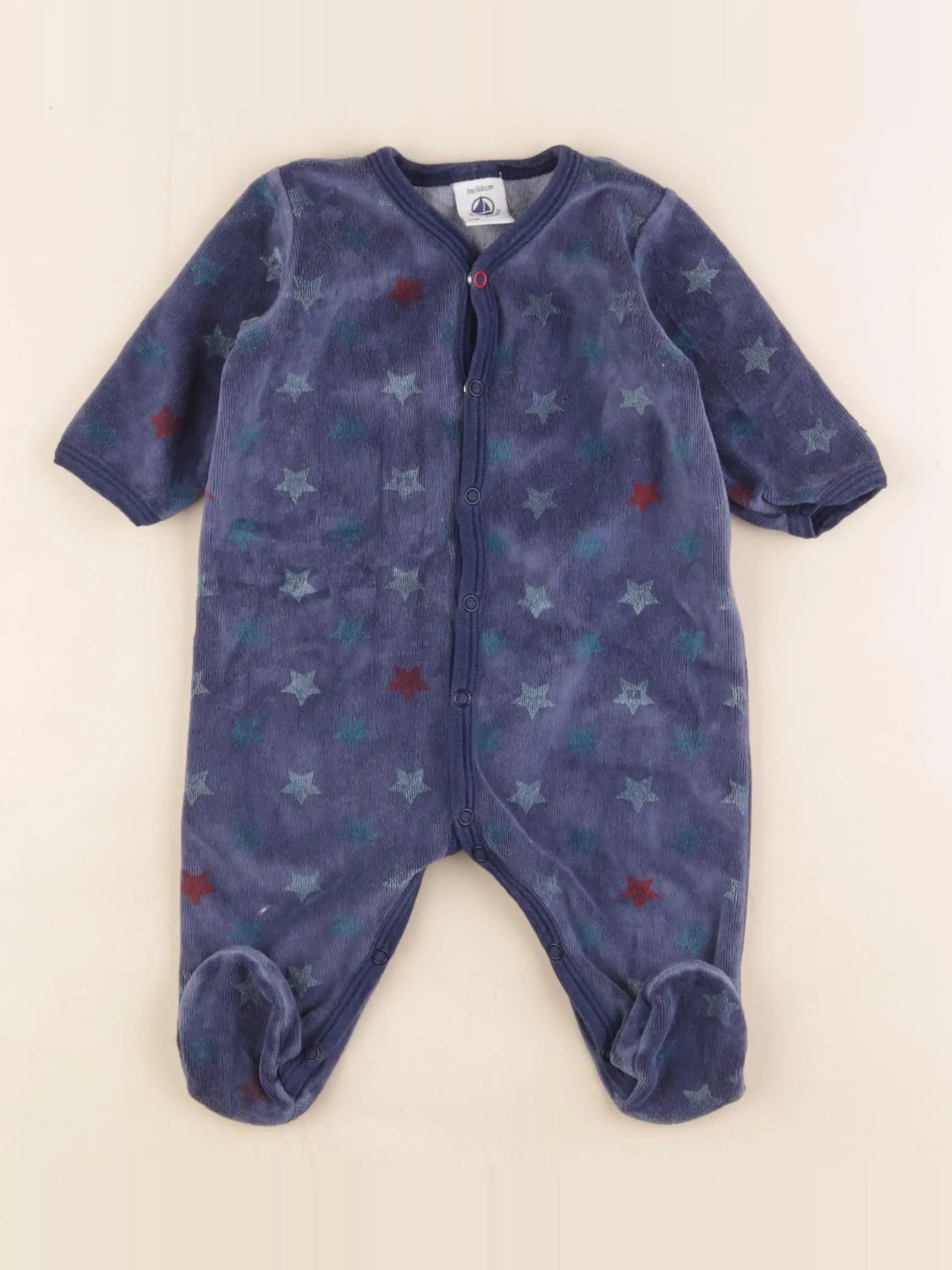 Petit Bateau - pyjama velours bleu - 3 mois