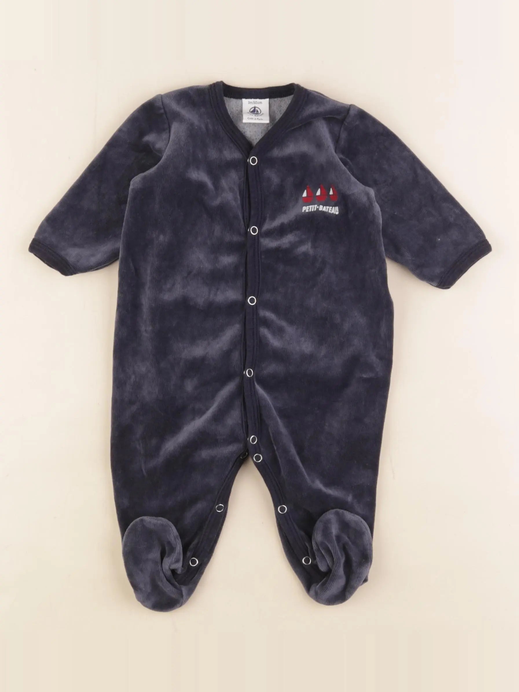 Petit Bateau - pyjama velours bleu - 3 mois