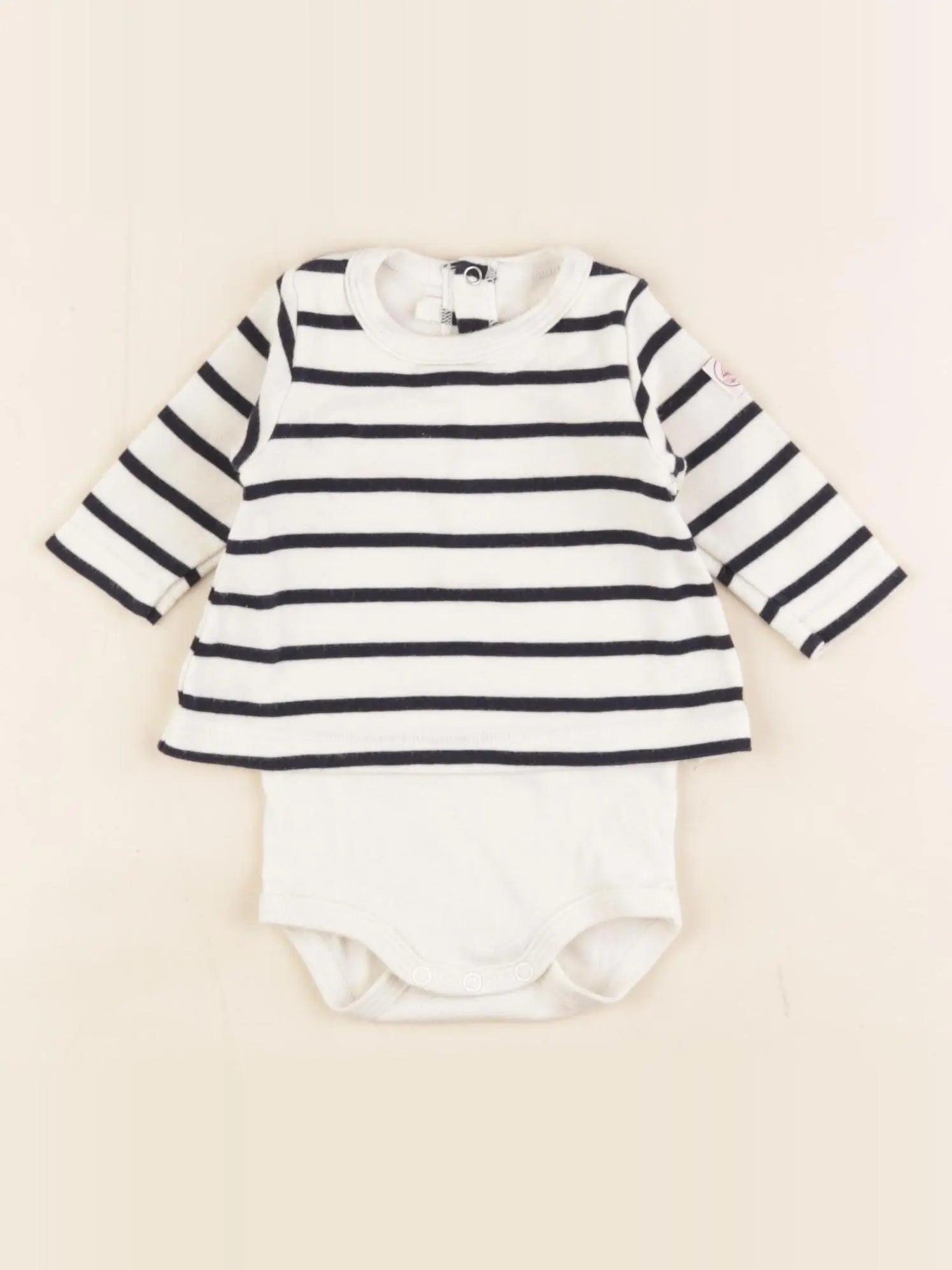 Petit Bateau - body tee-shirt blanc, bleu - 1 mois