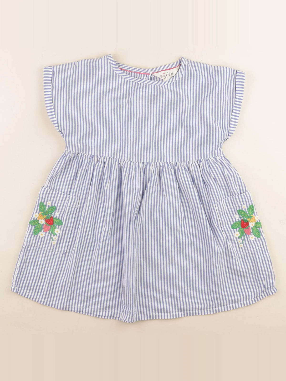 Mini Boden - robe bleu, blanc - 5/6 ans